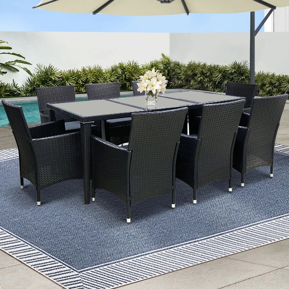 3 Gardeon Outdoor Dining Set 9 Piece Wicker Lounge Setting - Black, 3 of 7