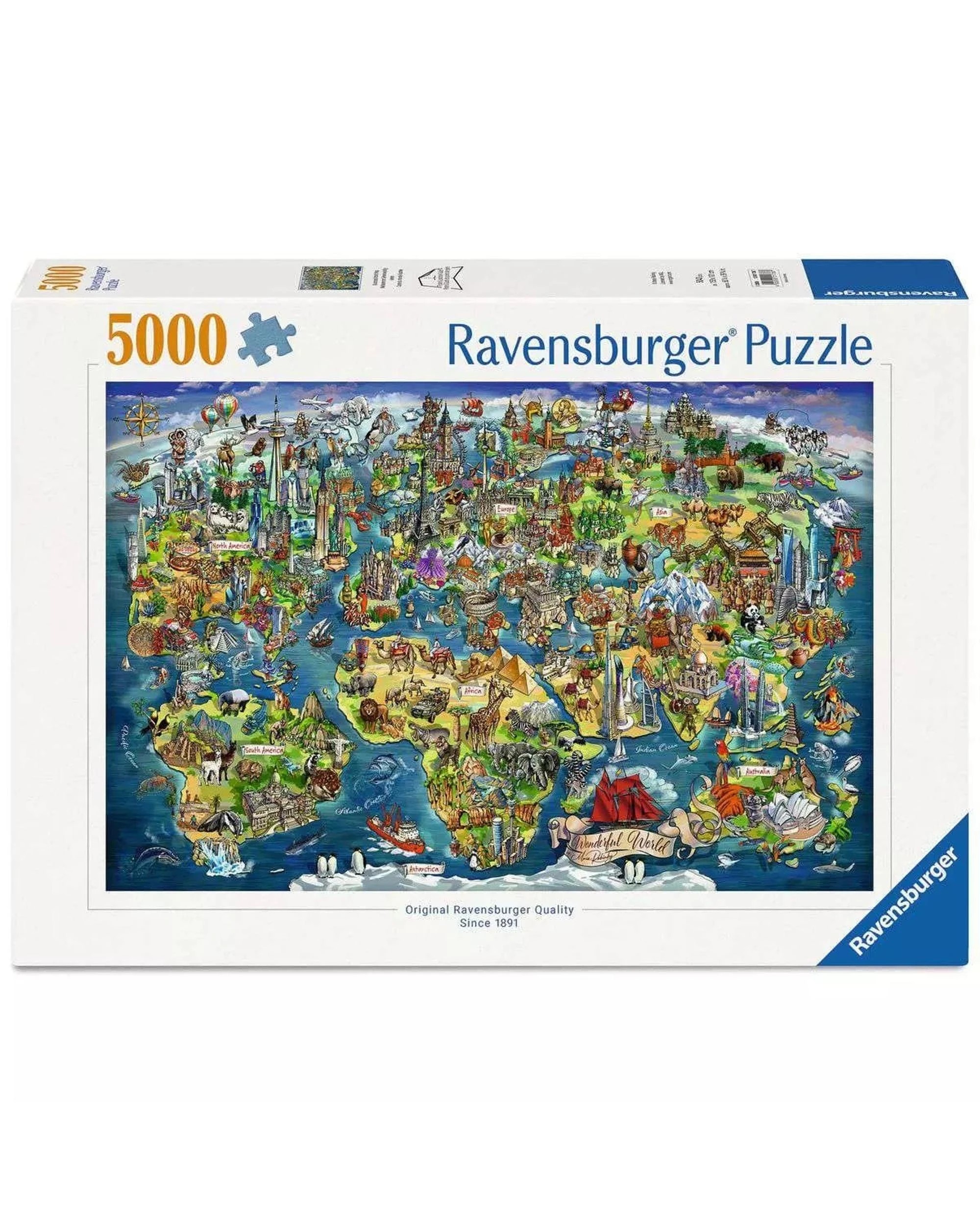 1 Ravensburger Illustrated World Map 5000 Piece Jigsaw Puzzle, 1 of 2
