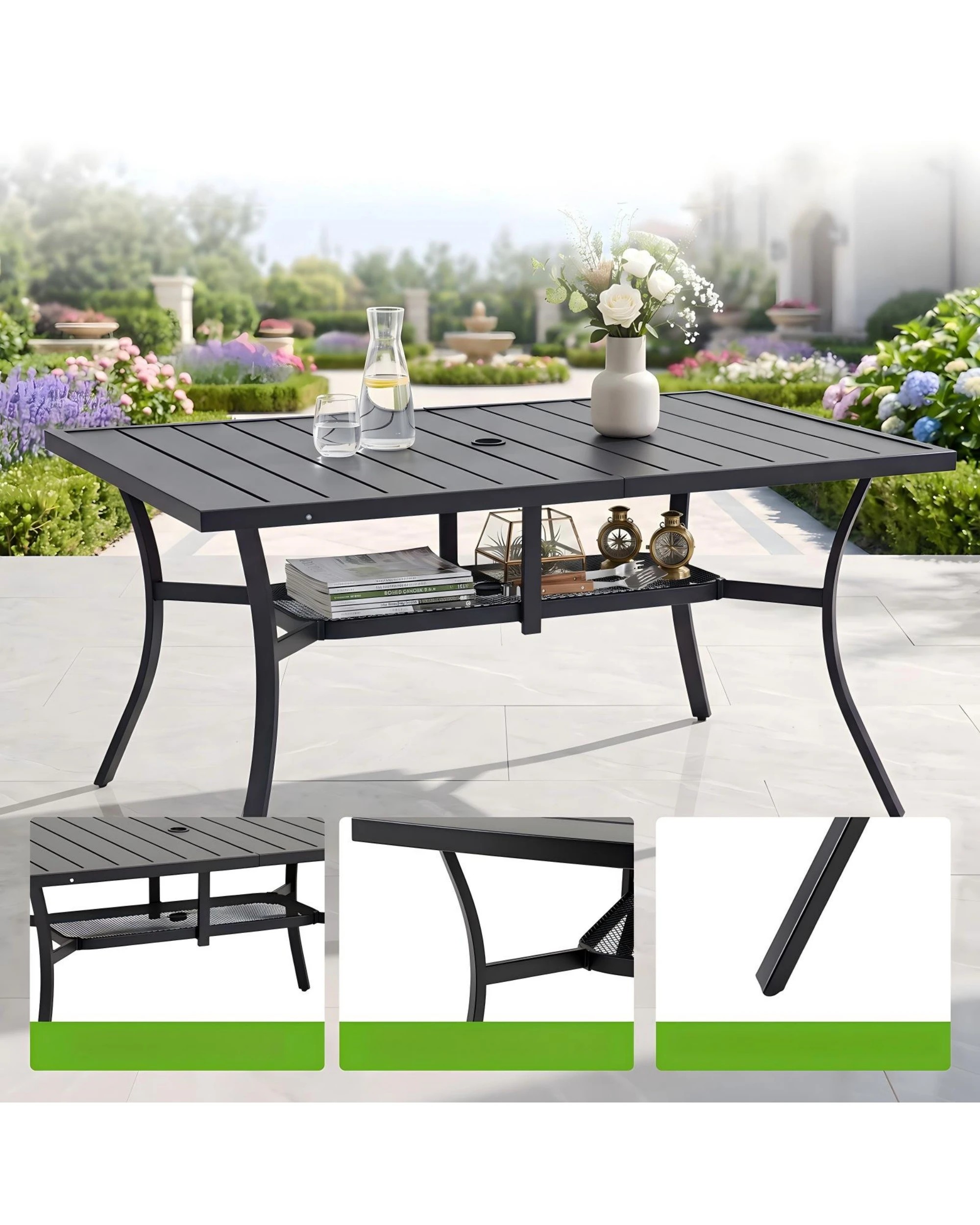 4 Advwin Outdoor Dining Table, Patio Dining Table Double-Layered - Black, 4 of 4