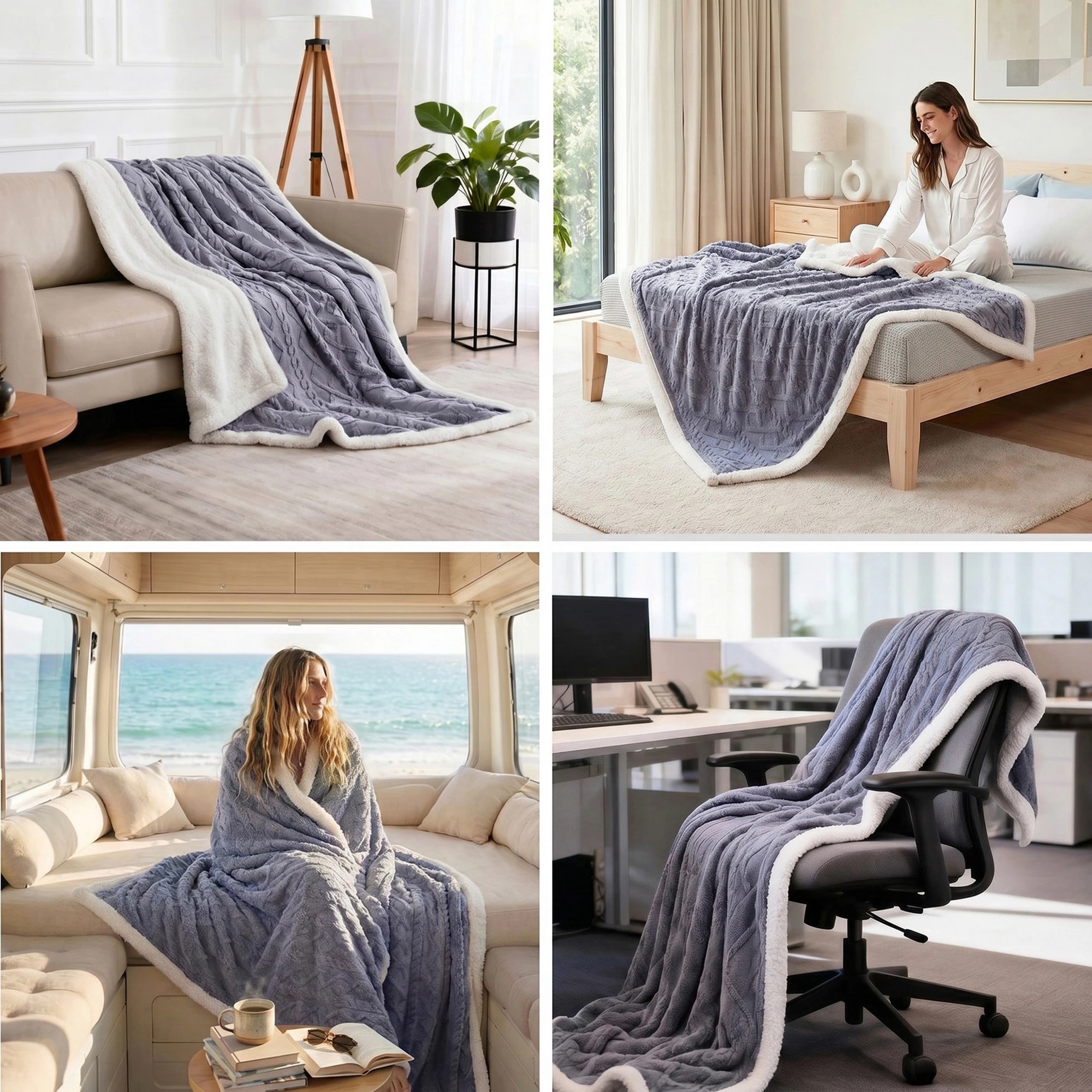 5 Giselle Bedding Giselle 152x203cm Throw Blanket Double-Sided Fleece Lightweight For Sofa Couch - Blue, 5 of 8