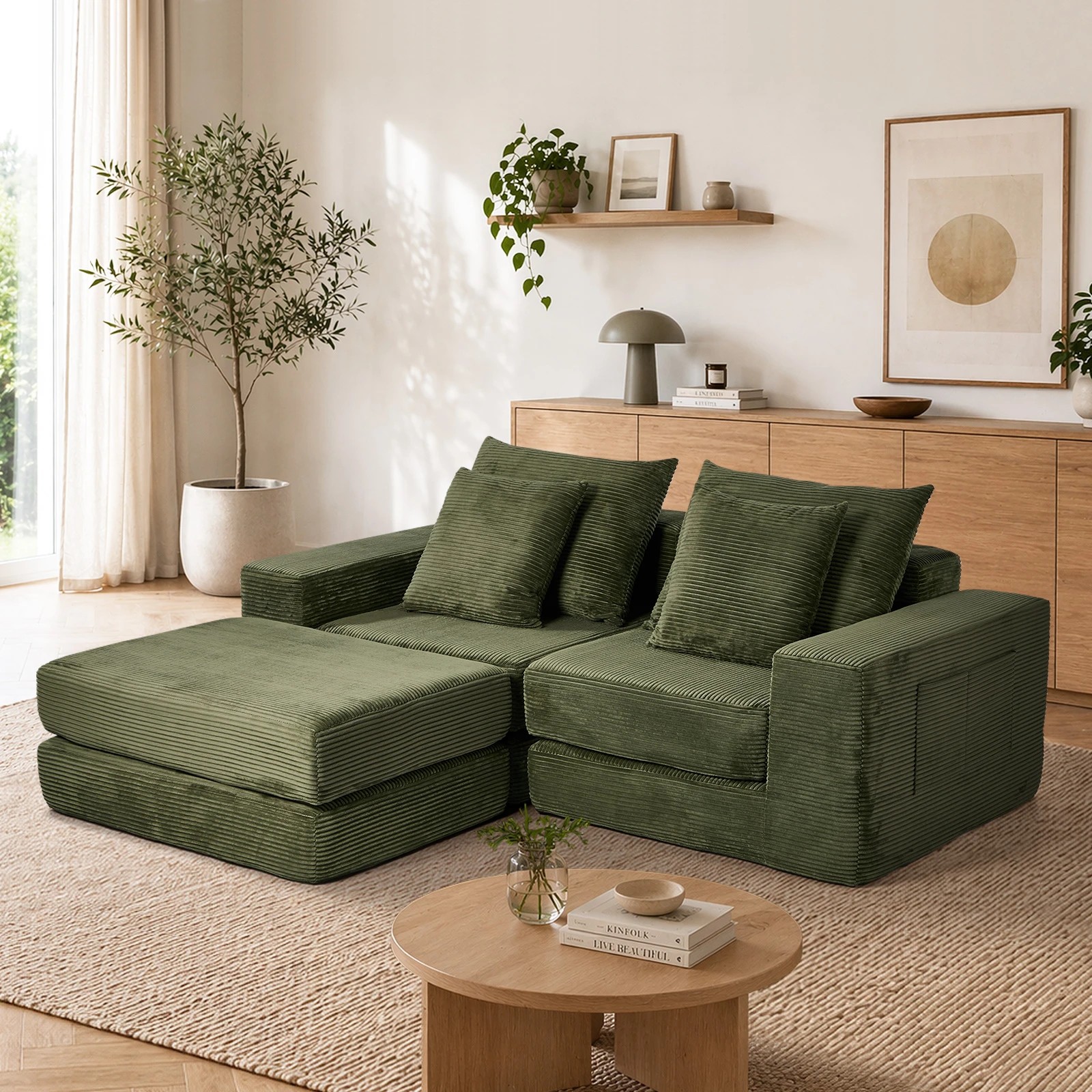 4 Oikiture Compressed Modular Sectional Sofa Corduroy - Green, 4 of 10