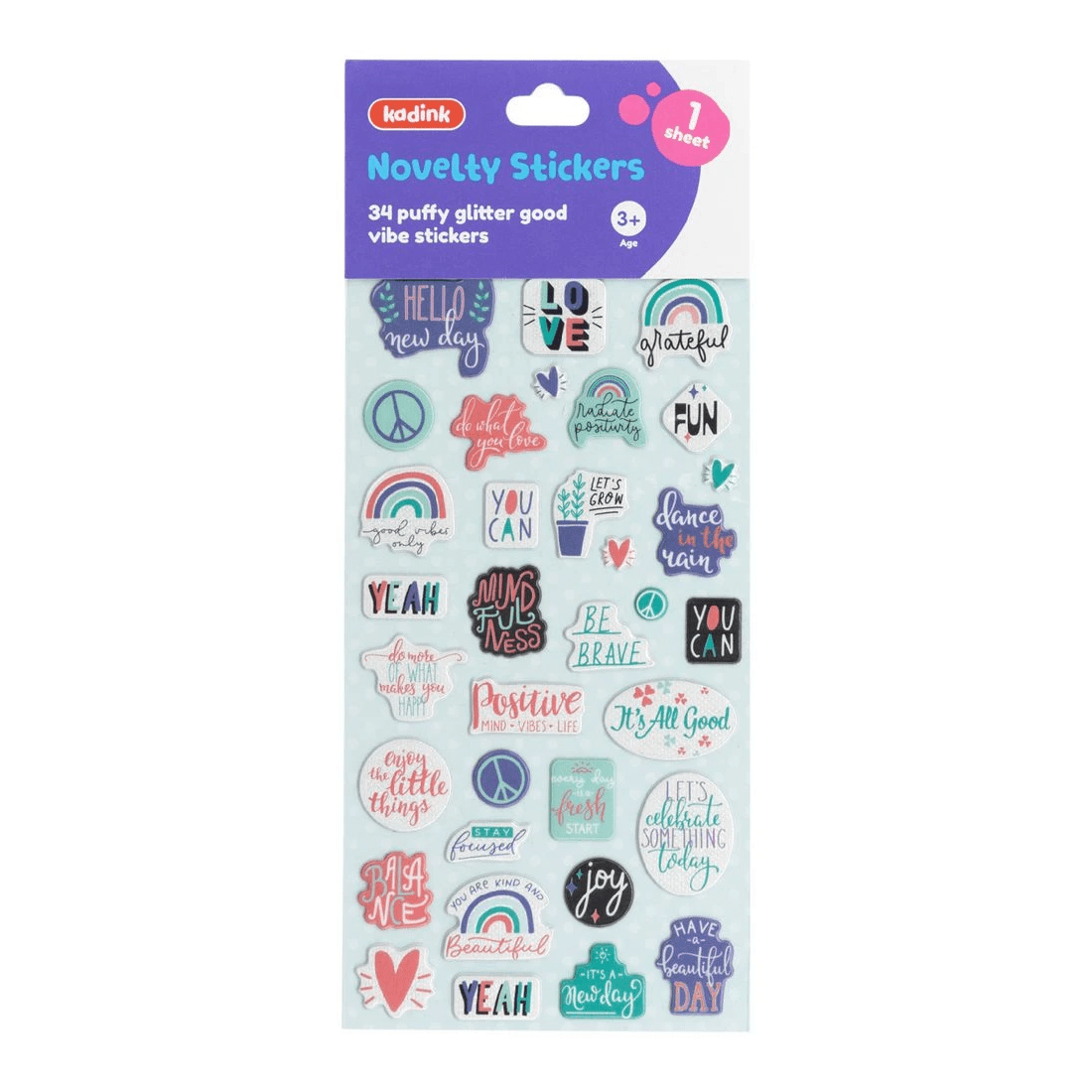 1 Kadink Puffy Sticker Sheet Glitter Good Vibes Design, 1 of 1