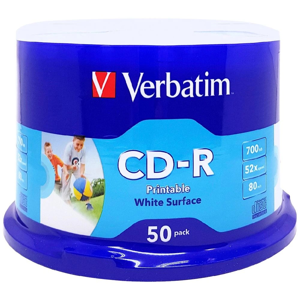 1 Verbatim CD-R 700MB 52x White Inkjet Spindle 50 Pack, 1 of 1