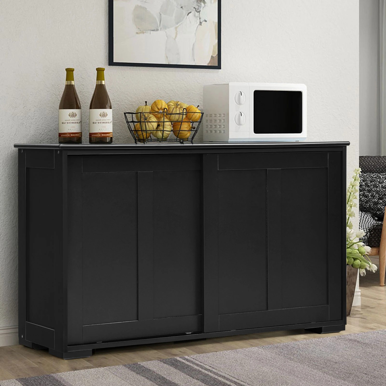 4 Costway Kitchen Buffet Sideboard Sliding Doors Black, 4 of 6