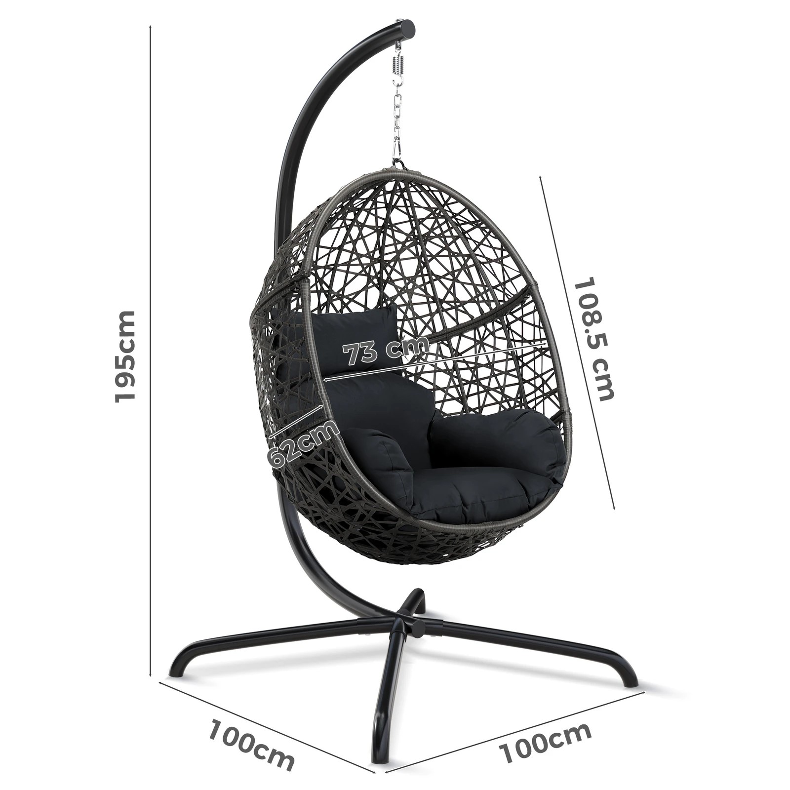 10 Alfordson Outdoor Egg Swing Chair Wicker Rattan Pod Basket Dark - Grey, 10 of 10