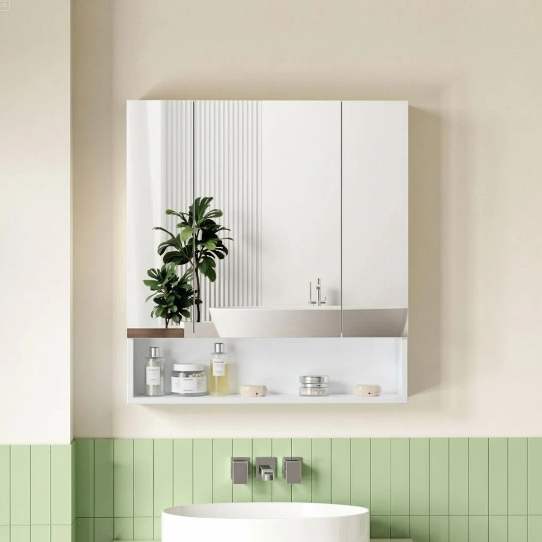 2 Cefito Bathroom Mirror Cabinet Medicine Adjustable Shelves Wall Hung 700x750mm - White, 2 of 5