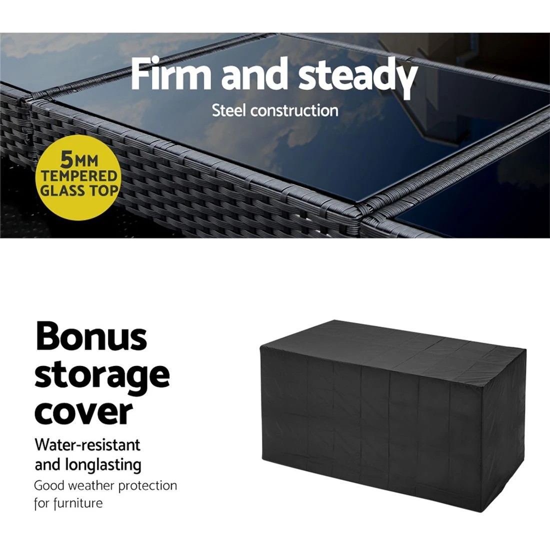 7 Gardeon 5-Piece Outdoor Bar Set Dining Table Stools Wicker Patio Setting - Black, 7 of 8