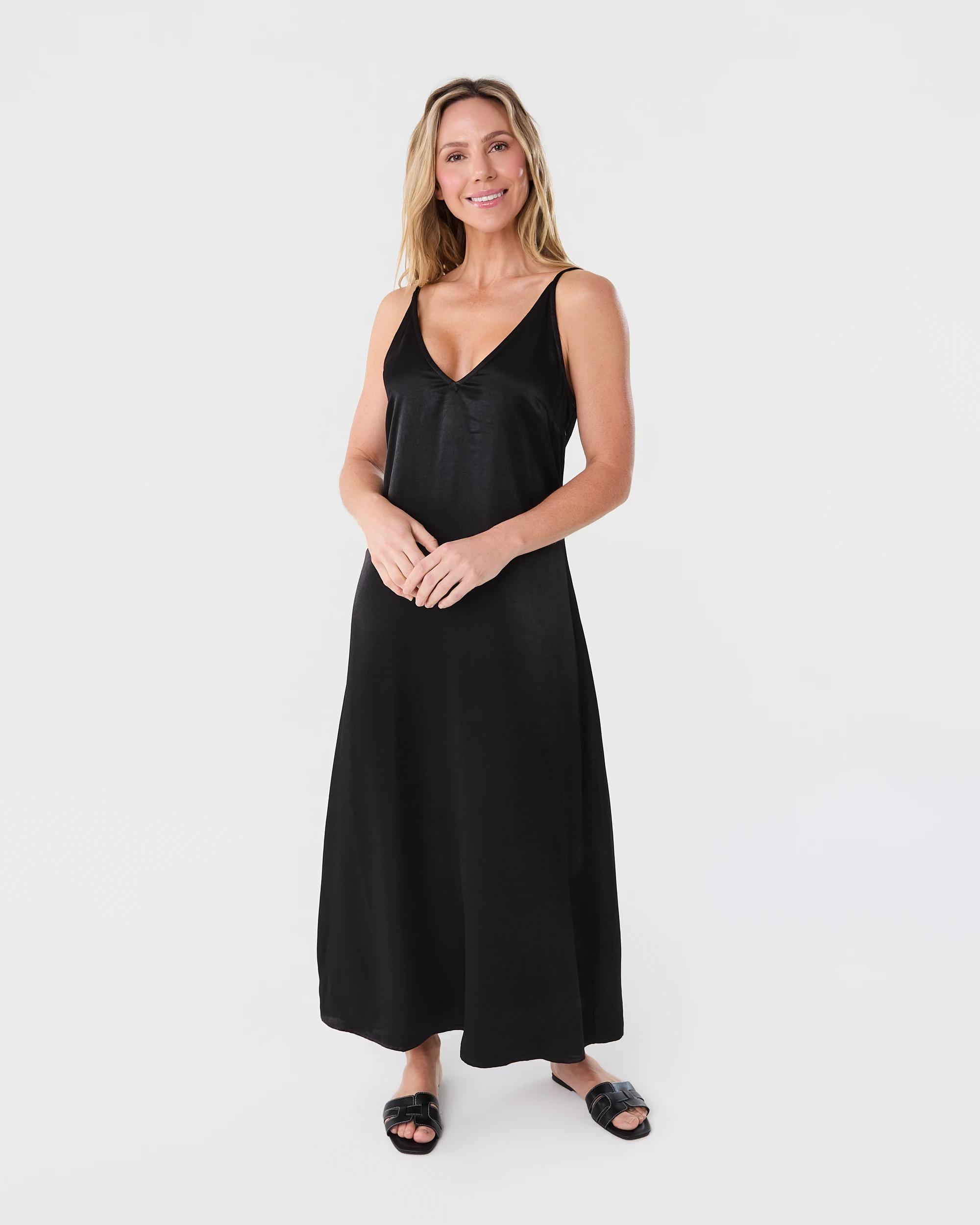 1 Sleeveless V-Neck Soft Maxi Dress Black, 1 of 6