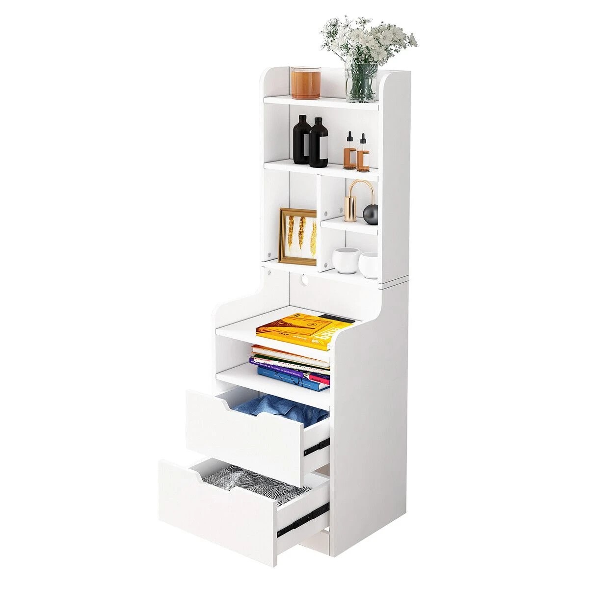 8 LUXSUITE 2IN1 Beside Table Bookshelf LED Nightstand 2 Drawer, 8 of 8