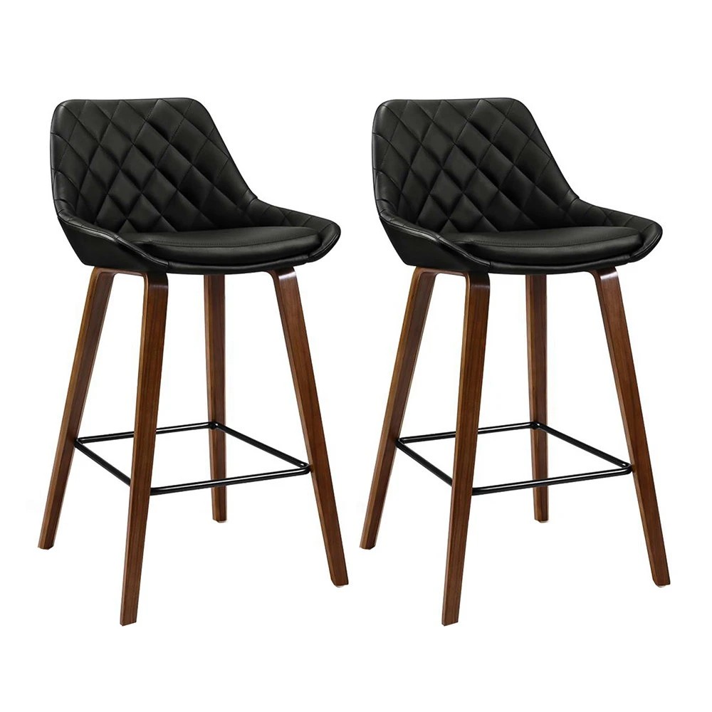 1 Artiss 2x Bar Stools PU Seat - Black, 1 of 5