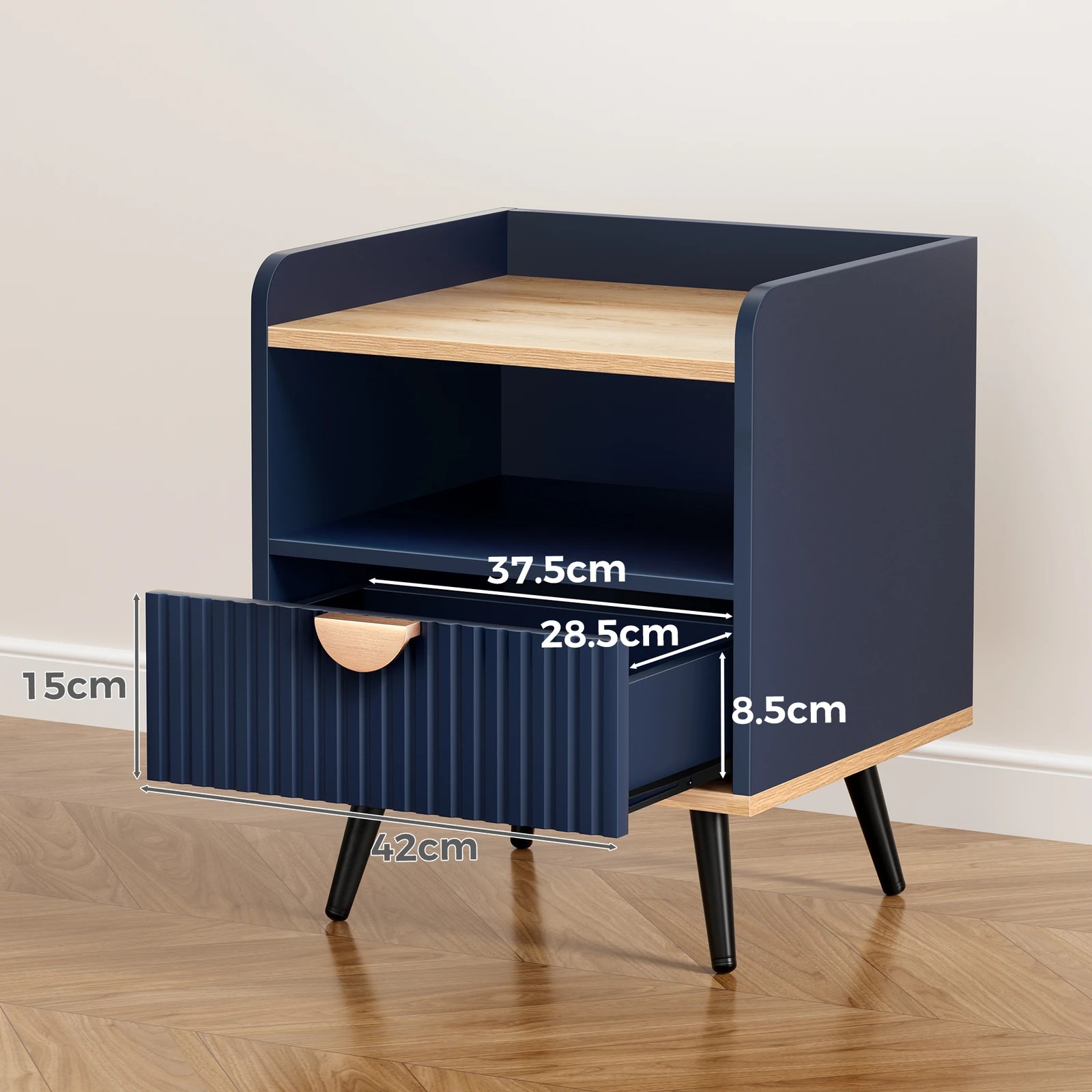 5 Alfordson Bedside Table 1 Drawer Nightstand Side Storage Shelf - Blue, 5 of 10