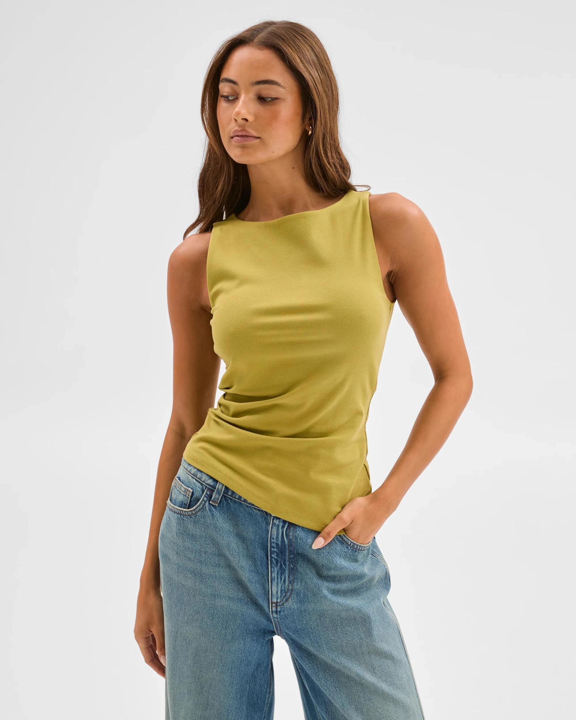 1 Lily Loves Australian Cotton Blend Asymmetrical Hem Tank Top MARTINI GREEN, 1 of 7
