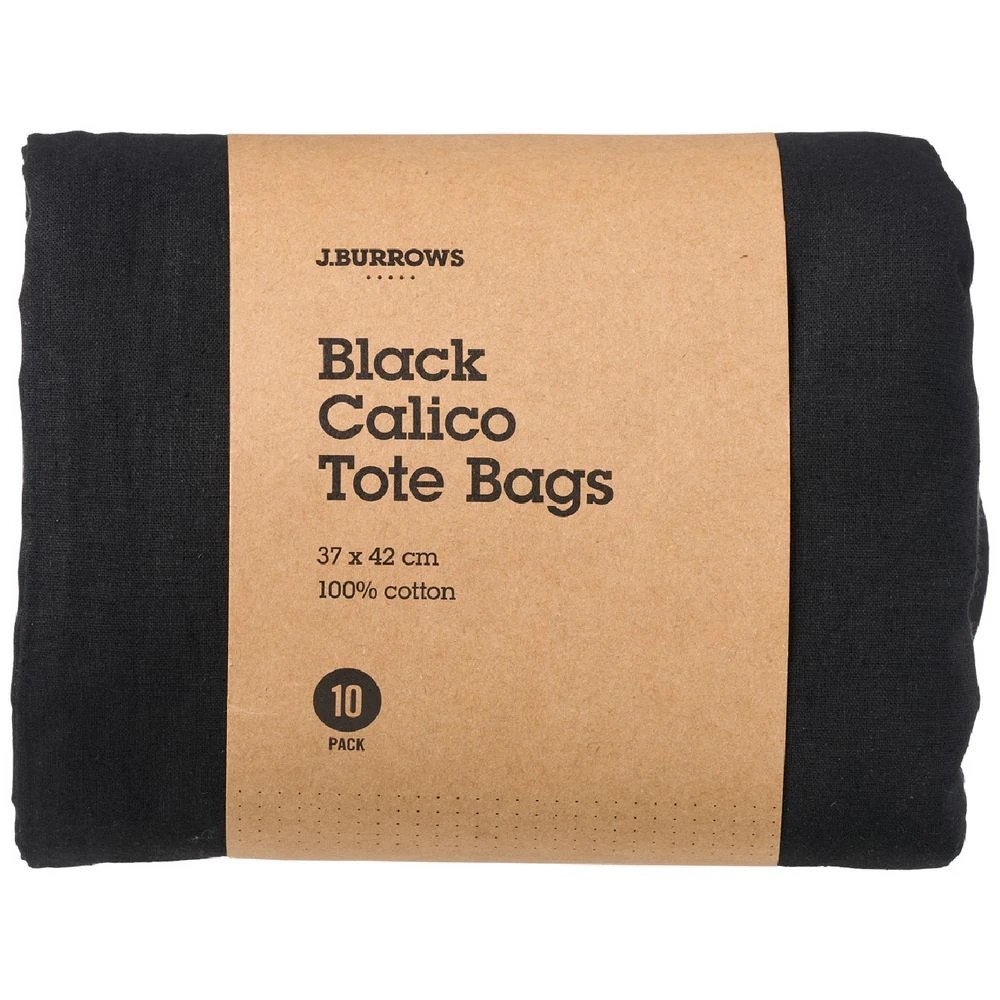 3 J.Burrows Calico Tote Bag Black 10 Pack, 3 of 3