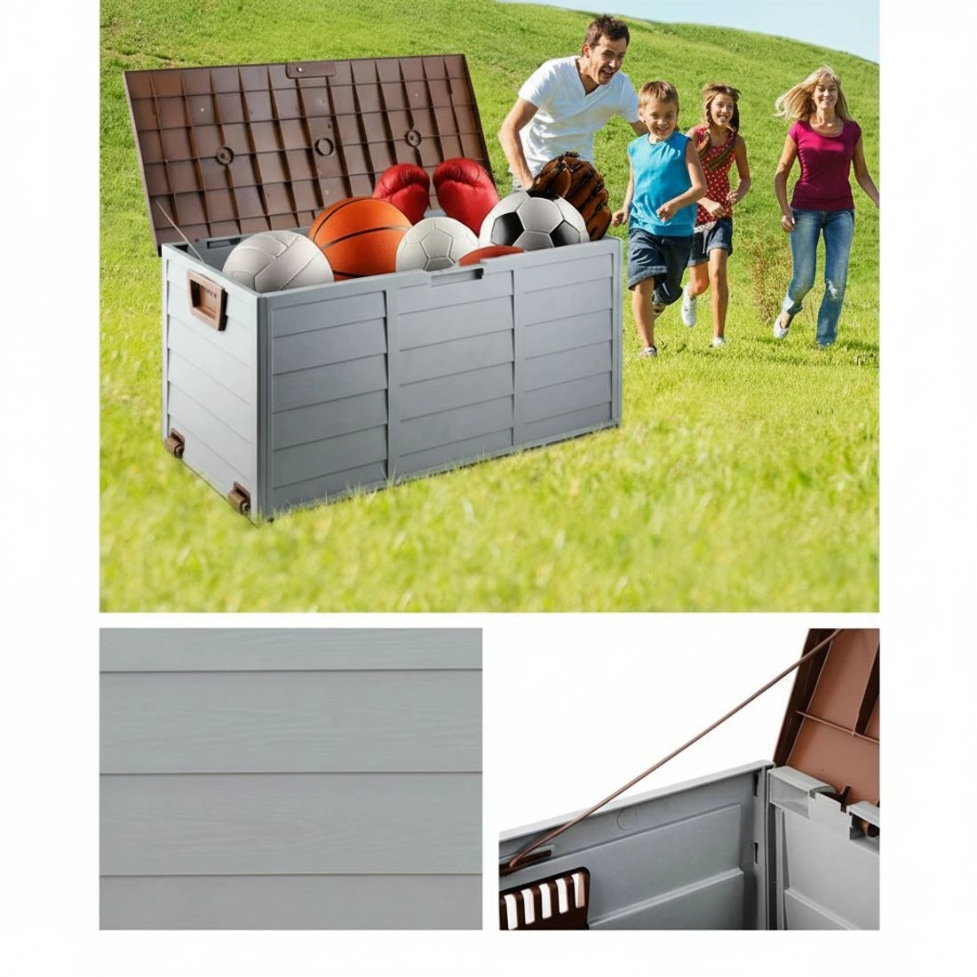 6 Gardeon Outdoor Storage Box 290L Lockable - Brown, 6 of 8