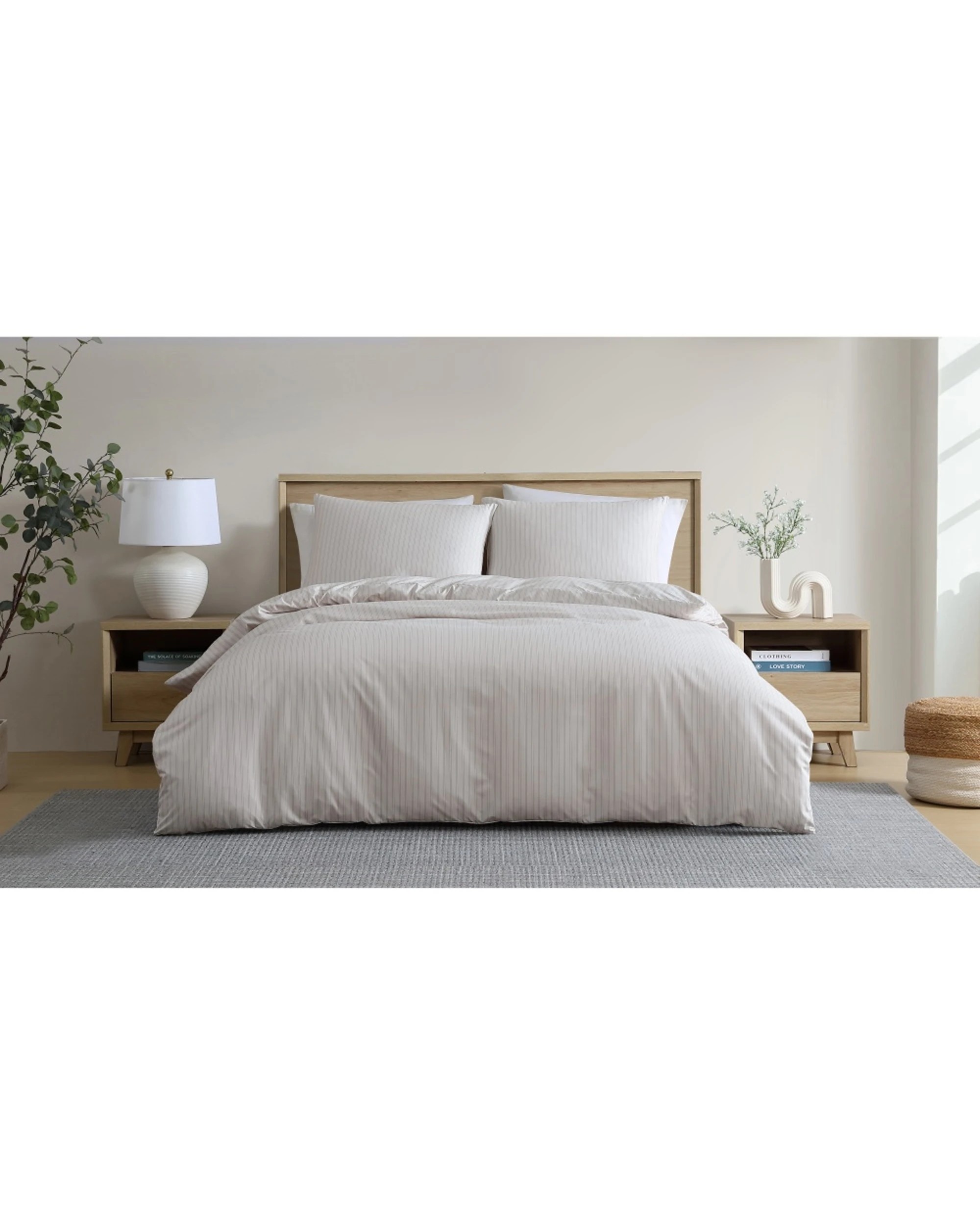 1 Ardor Finley Stripe Polyester Quilt Cover Set Home Bedding Queen Bed Oatmeal - Beige, 1 of 1