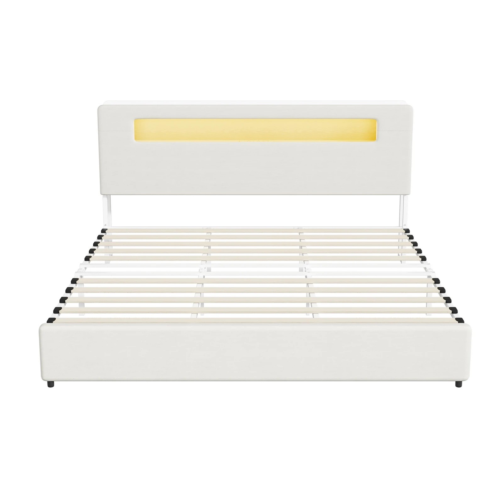 5 Oikiture Bed Frame King Size with LED Lights USB Charging Storage Headboad - White, 5 of 6