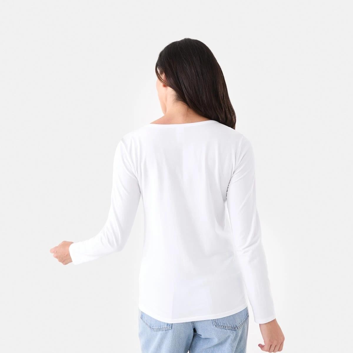 3 Long Sleeve Stretch V-Neck T-shirt White, 3 of 5