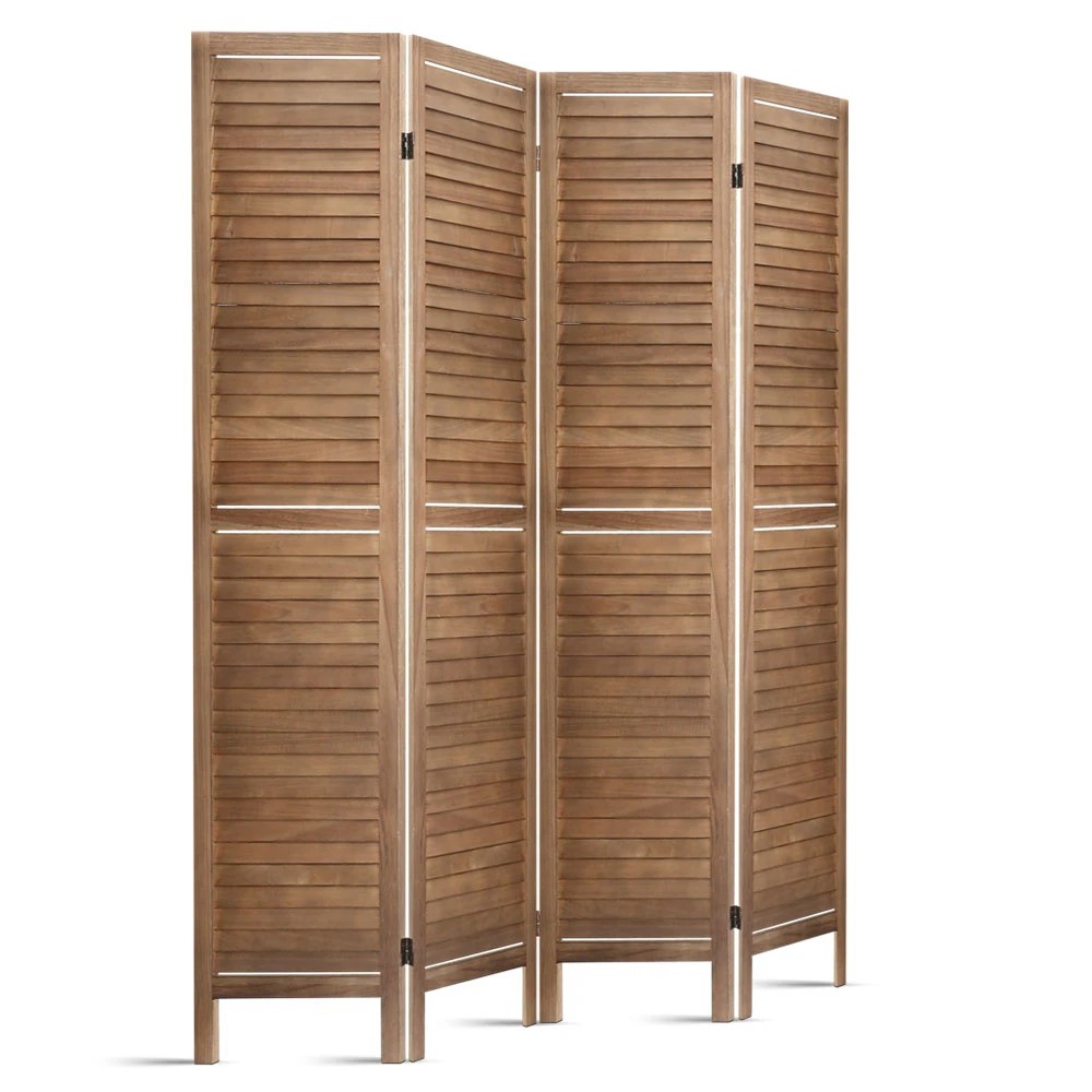 1 Artiss 4 Panel Room Divider Screen 160x170cm Louver - Brown, 1 of 8