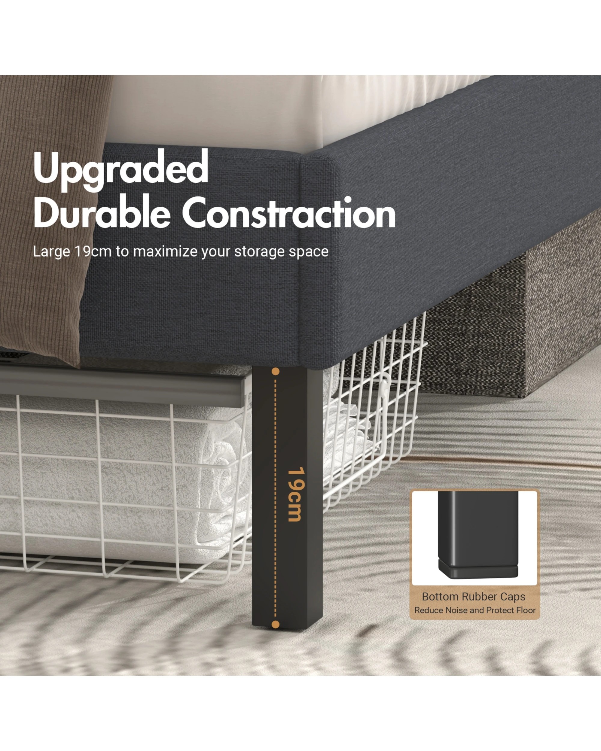 7 Advwin Single Bed Frame Platform Fabric With Upholstered Headboard Grey, 7 of 8