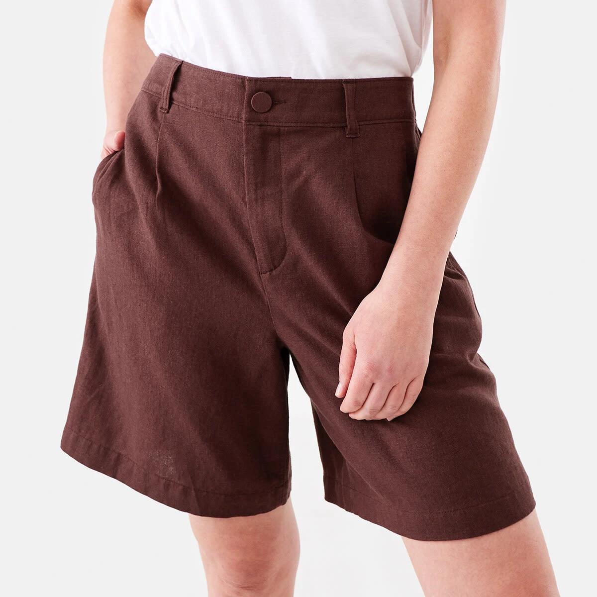 1 Linen Blend Bermuda Shorts Bnt Mroon, 1 of 6