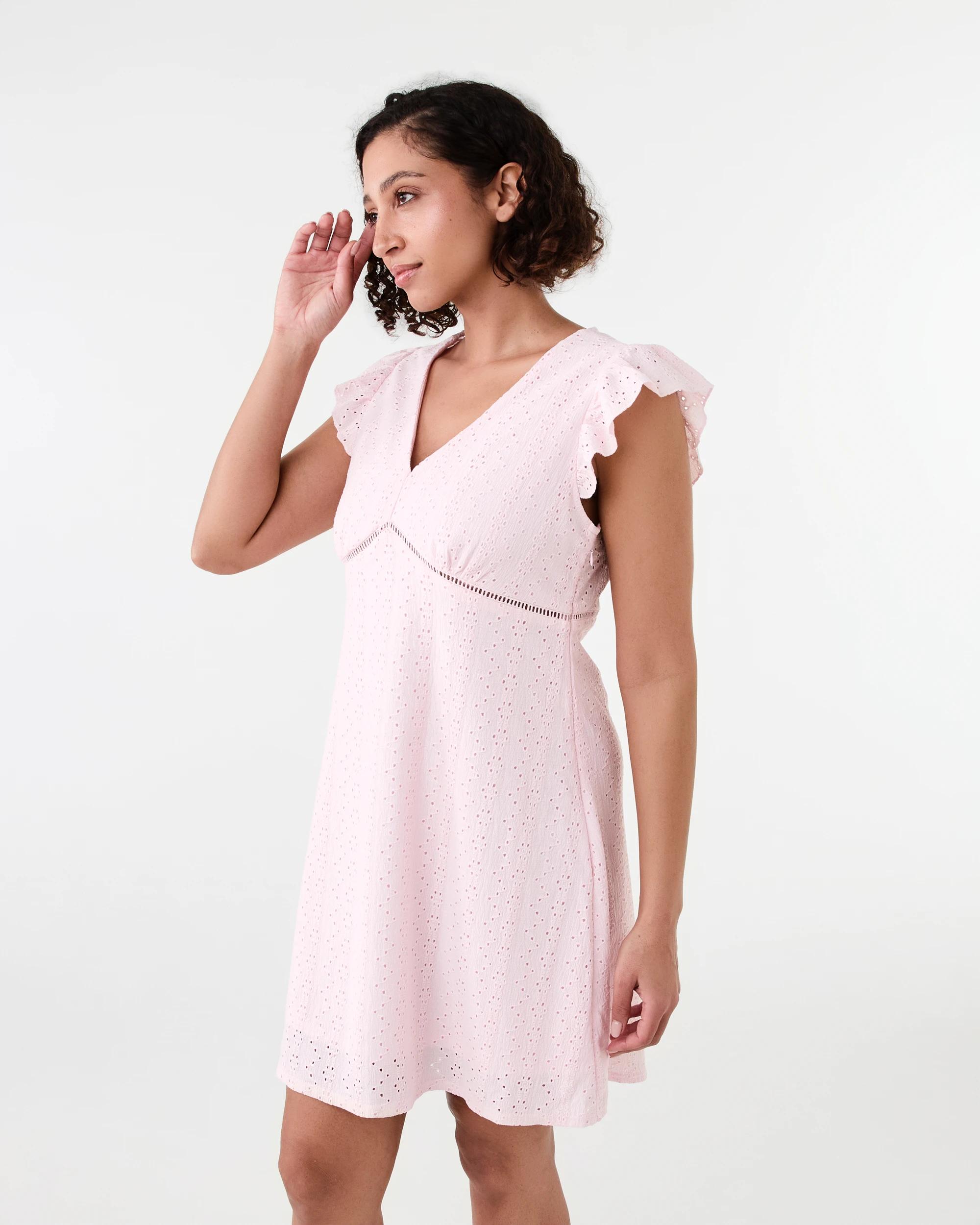 2 Sleeveless Broderie V-Neck Mini Dress Bllet Pink, 2 of 8