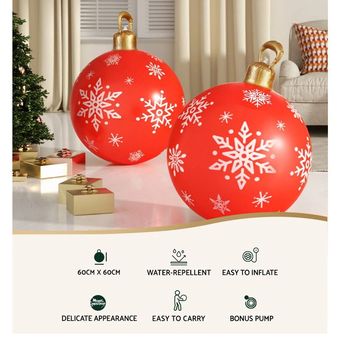 4 Jingle Jollys Christmas Inflatable Ball Bauble 60cm Outdoor Decoration - Red, 4 of 7