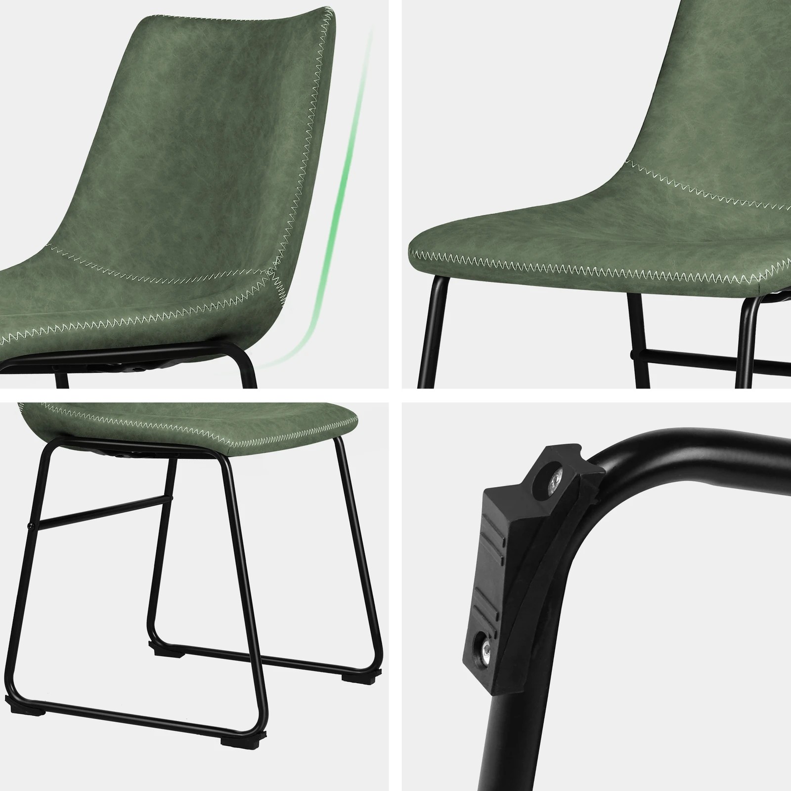 5 Alfordson 4x Dining Chairs Kitchen Lounge Cafe Seat Retro PU Leather - Green, 5 of 8