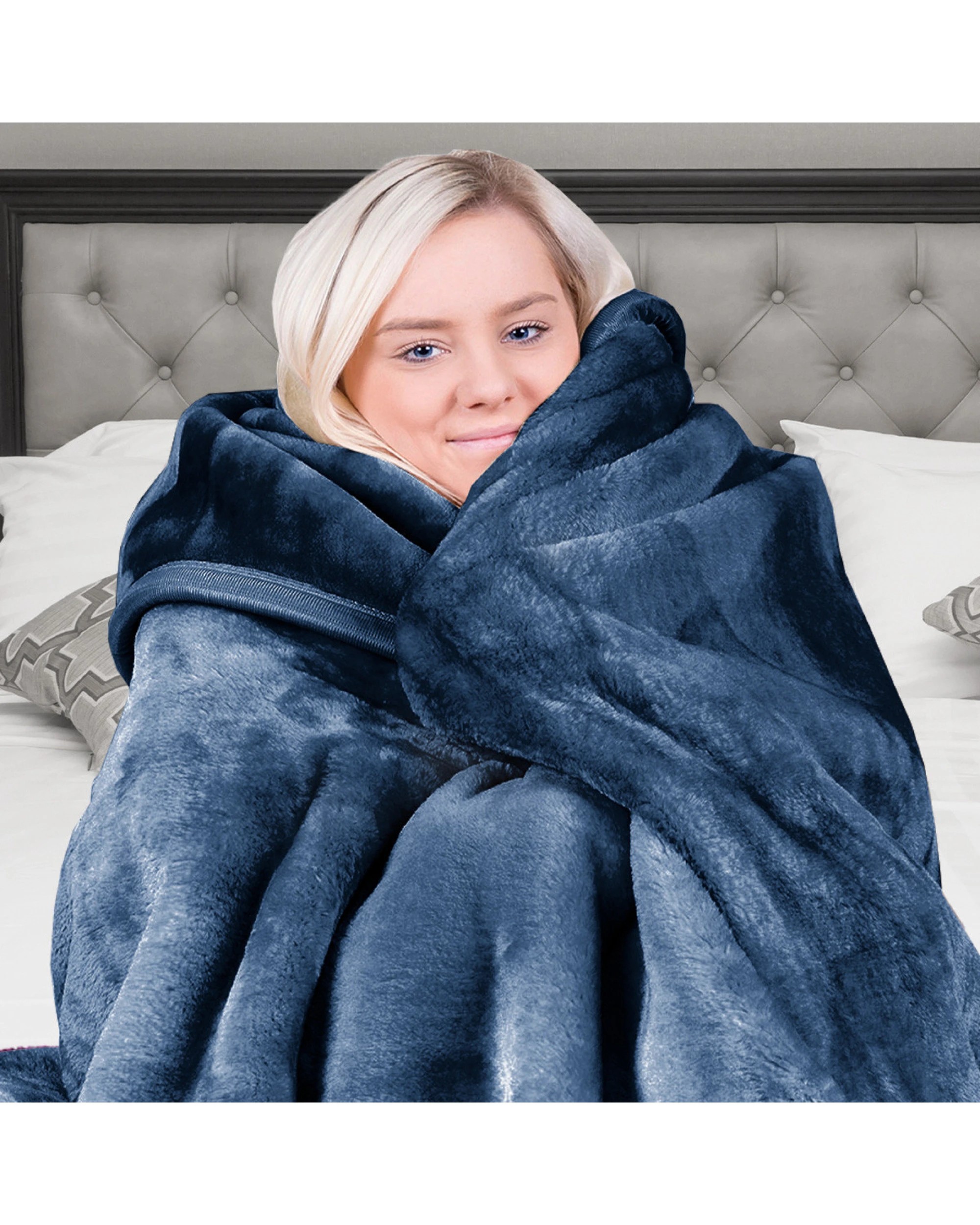 6 Laura Hill 600-gsm Mink Blanket Double-sided Soft Plush Bed Faux Throw Rug Wine Navy
 - Queen Bed, 6 of 7