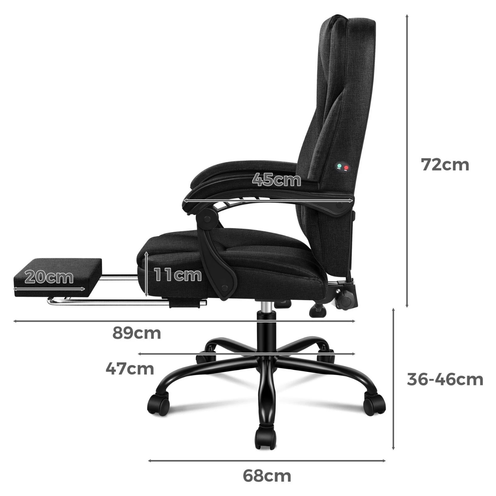 4 Alfordson Massage Office Chair Executive Recliner Gaming Computer Fabric Seat - Black, 4 of 10