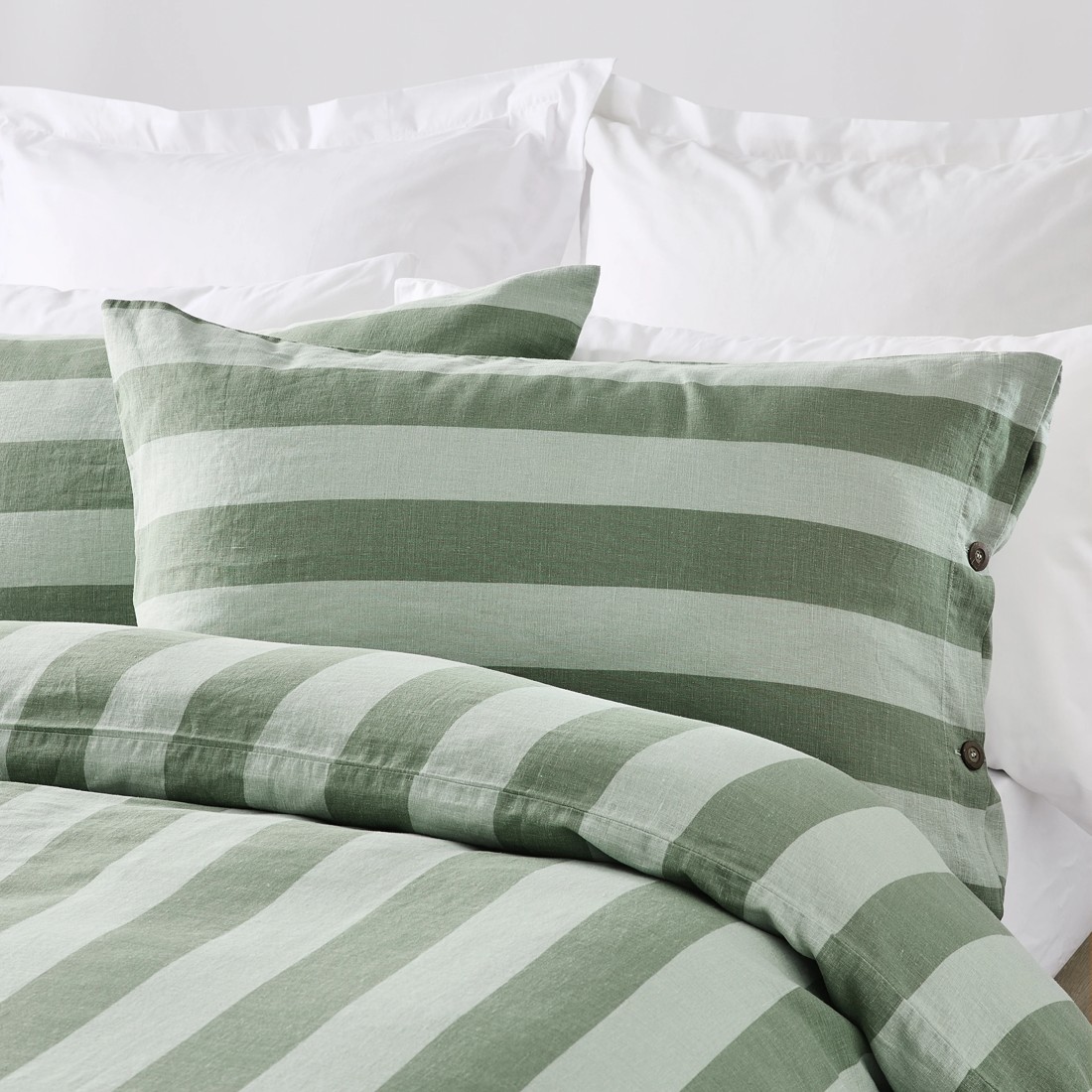 2 Stripe Linen Cotton Quilt Cover Set - Queen Bed, Green, 2 of 7