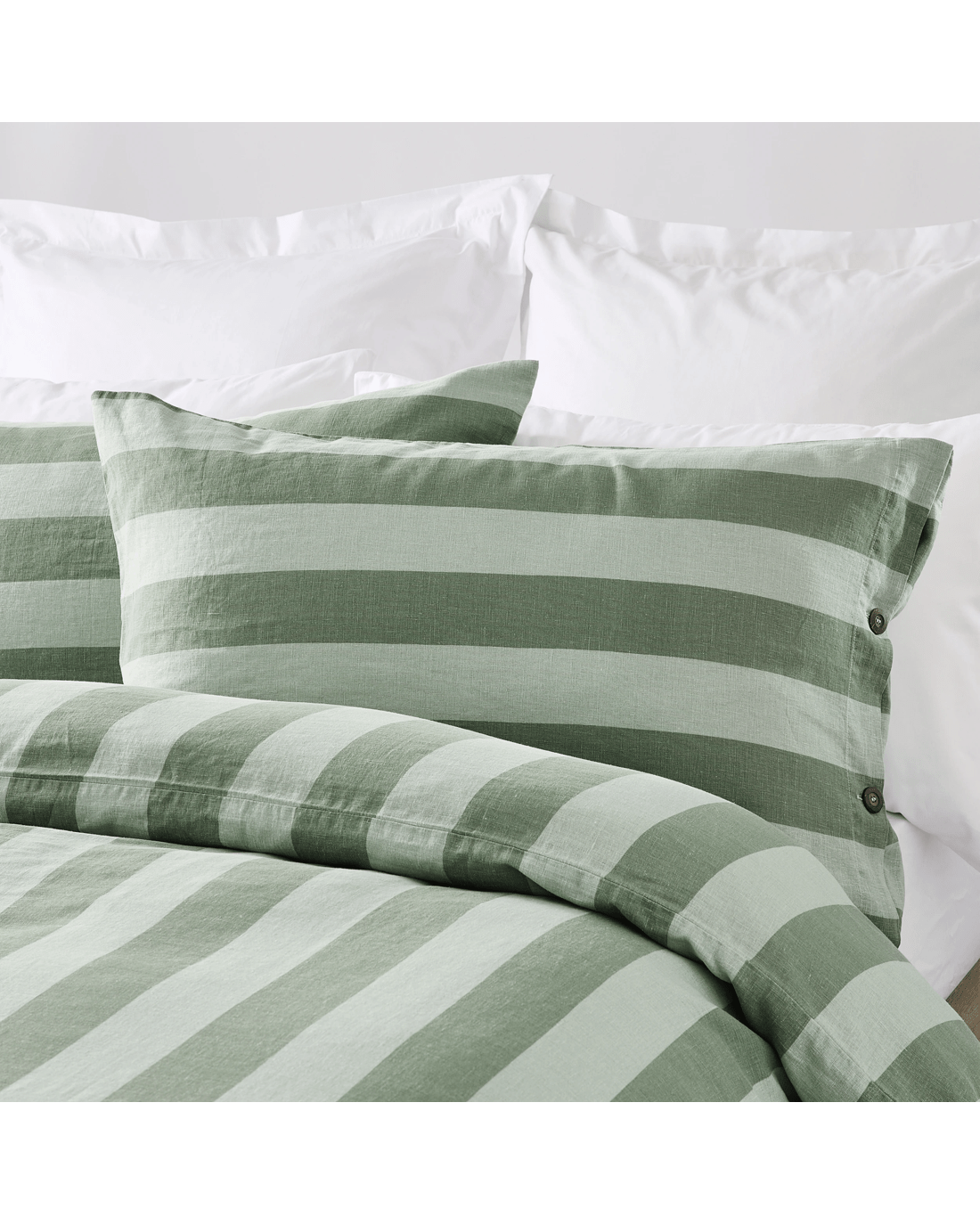 2 Stripe Linen Cotton Quilt Cover Set - Queen Bed, Green, 2 of 7