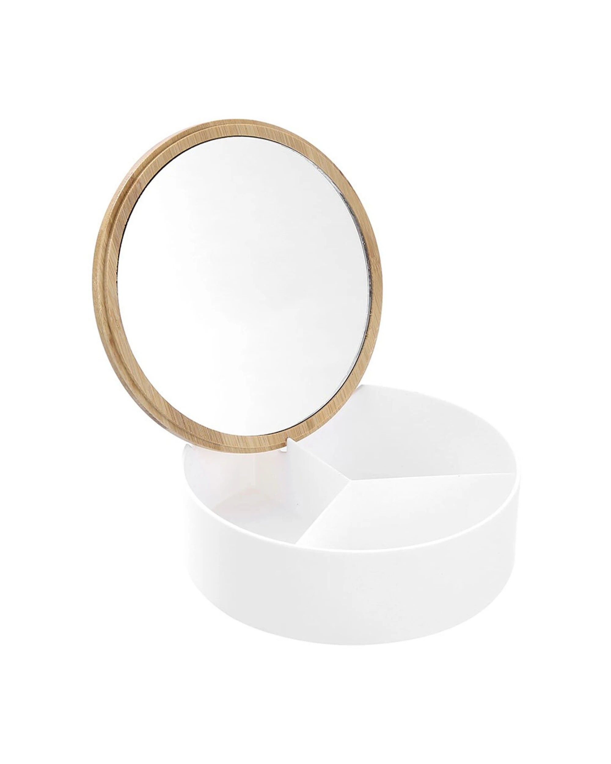 2 BOXSWEDEN Bano Round Organiser Box With Mirror Bamboo Top 14cm 2PK, 2 of 6