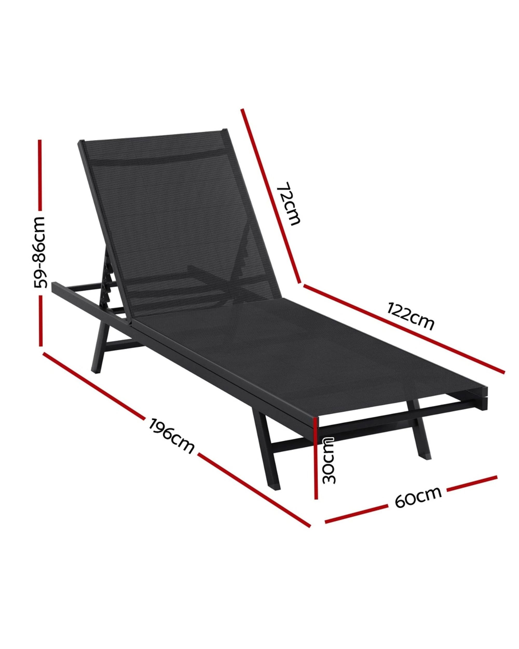 2 Gardeon Sun Lounge Outdoor Lounger Steel Beach Chair Patio Furniture - Black, 2 of 5