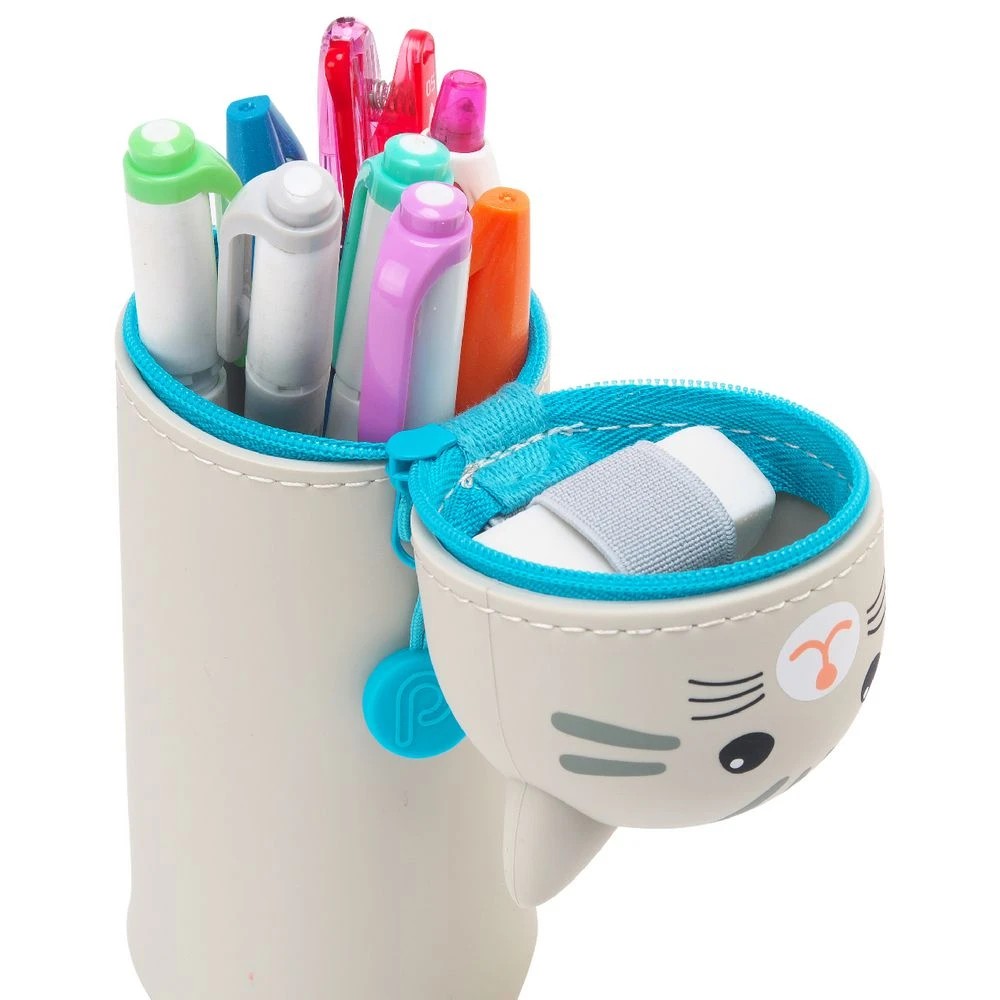 5 PuniLabo Single Zip Stand Up Silicone Pencil Case Grey Cat, 5 of 6