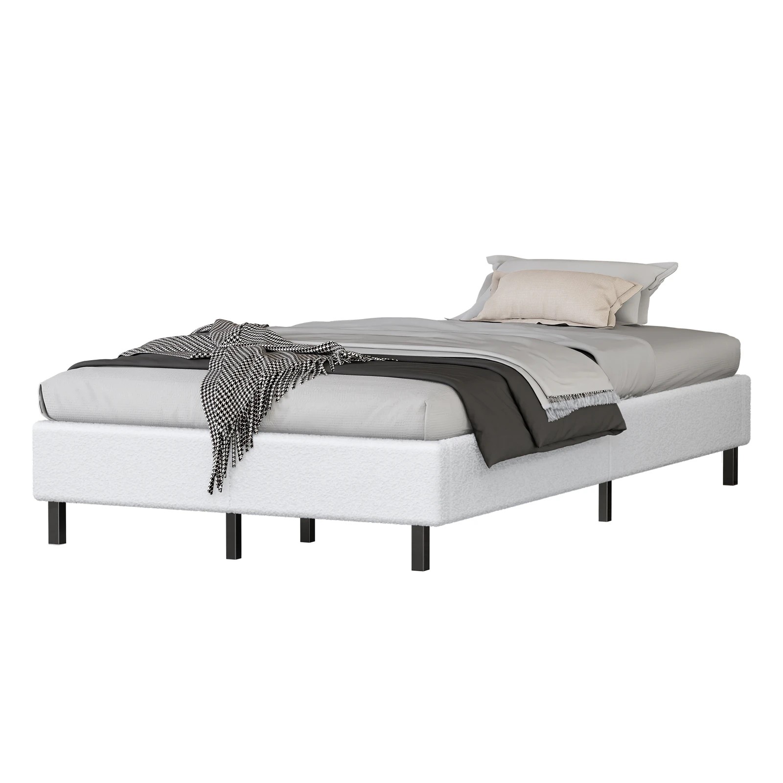 1 Alfordson Bed Frame King Single Mattress Base Foundation Boucle Basel - White, 1 of 10