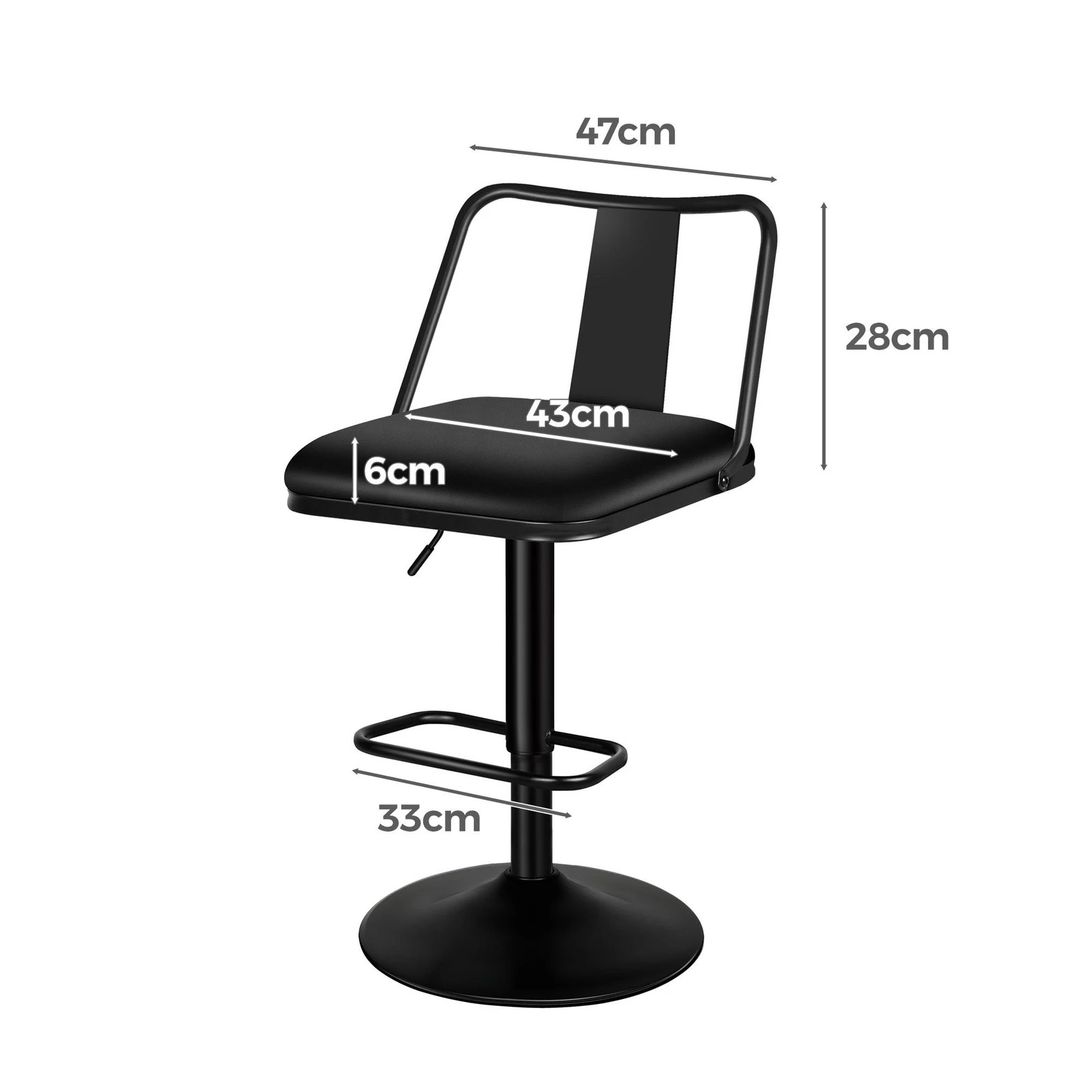 7 Alfordson 4x Bar Stools Gas Lift Leather Bar Chairs Kitchen Swivel Gloria - Black, 7 of 10