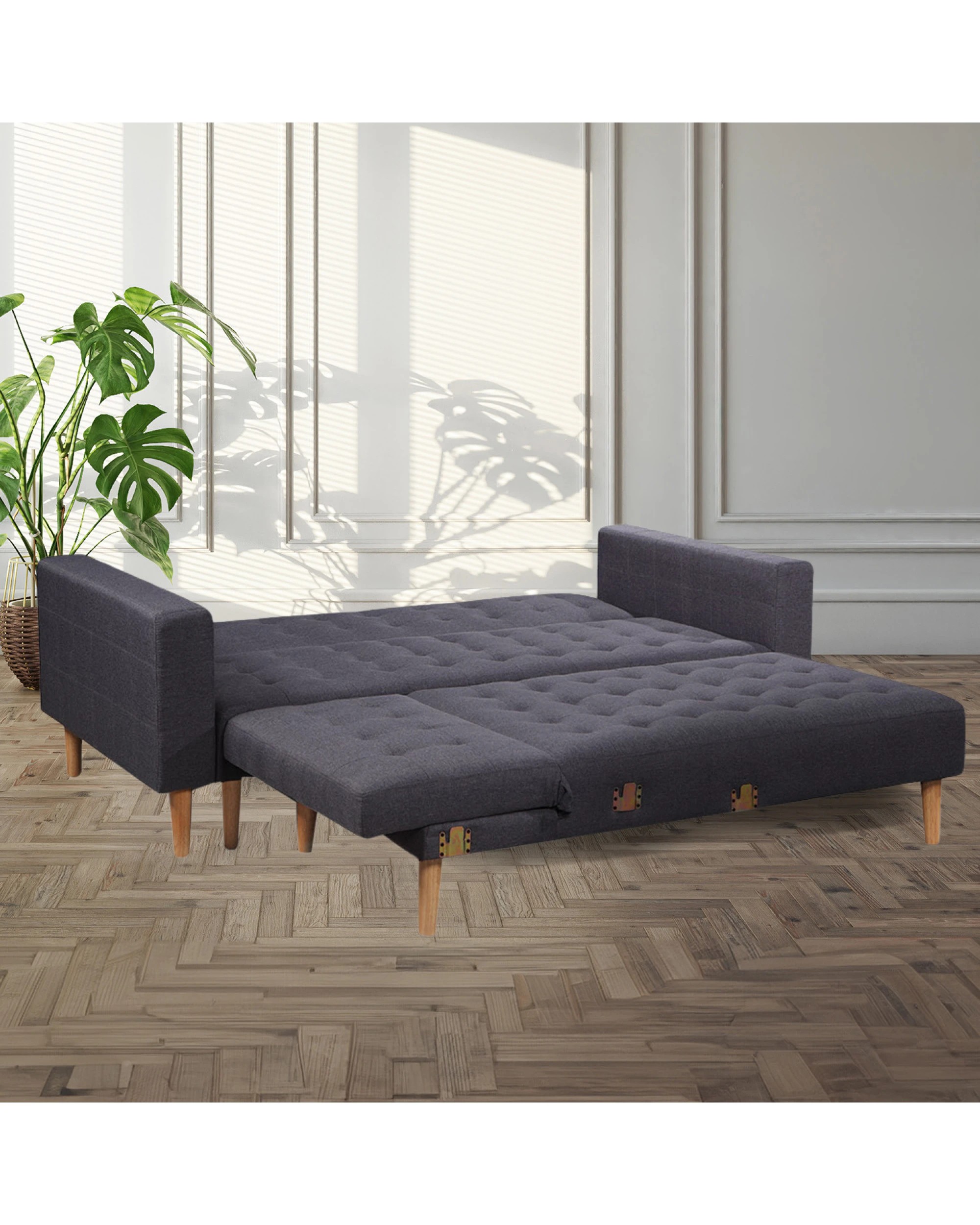 5 Sarantino Linen Fabric Corner Sofa Bed Couch Lounge with Chaise Dark Grey - Grey, 5 of 7