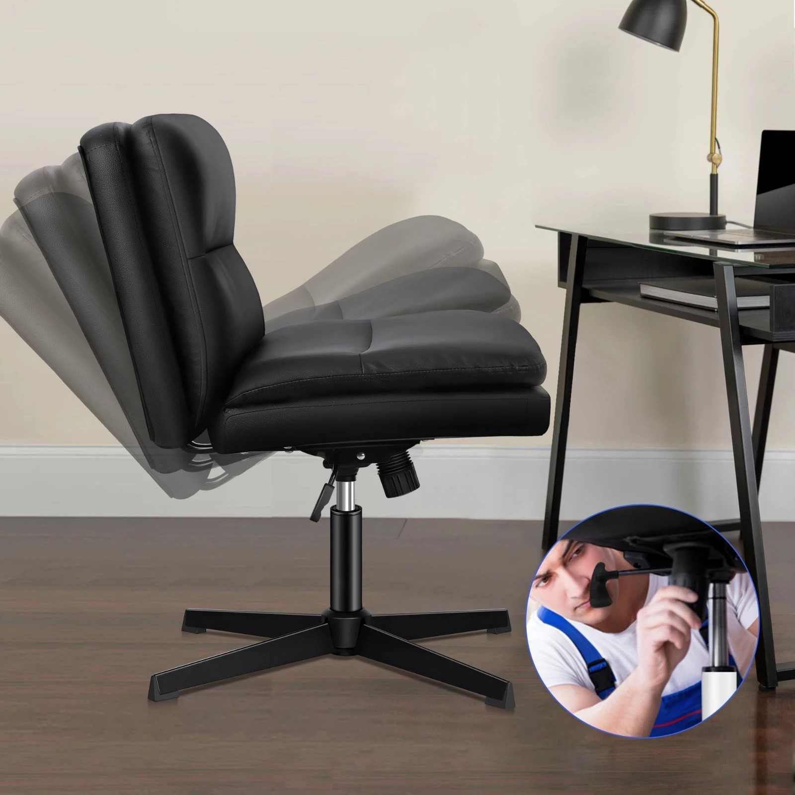 2 Alfordson Office Chair Computer Executive Seat Work Ottoman PU Leather - Black, 2 of 10