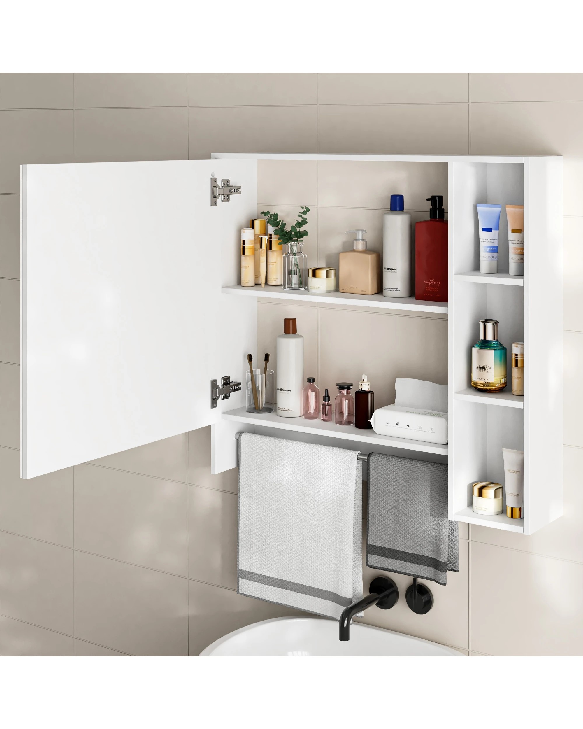 3 Advwin 730 x 700mm Cabinet LED Medicine Storage Mirror Shaving Cupboard w/ Tower Rack, 3 of 9