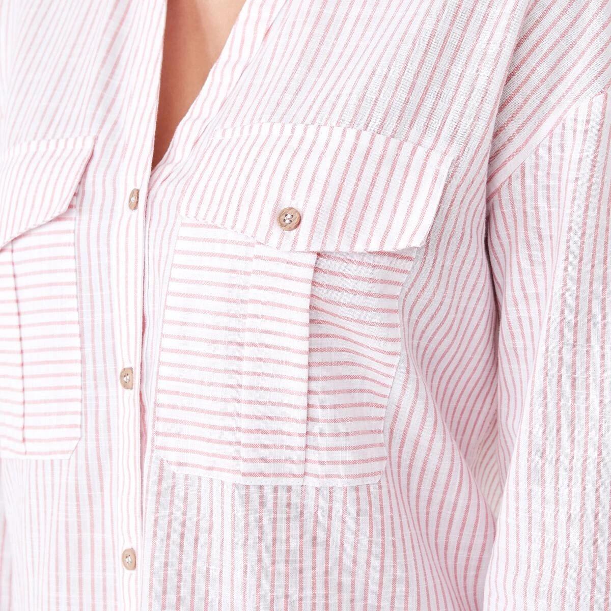 6 Long Roll Sleeve Cotton Shirt Strp Pink, 6 of 6