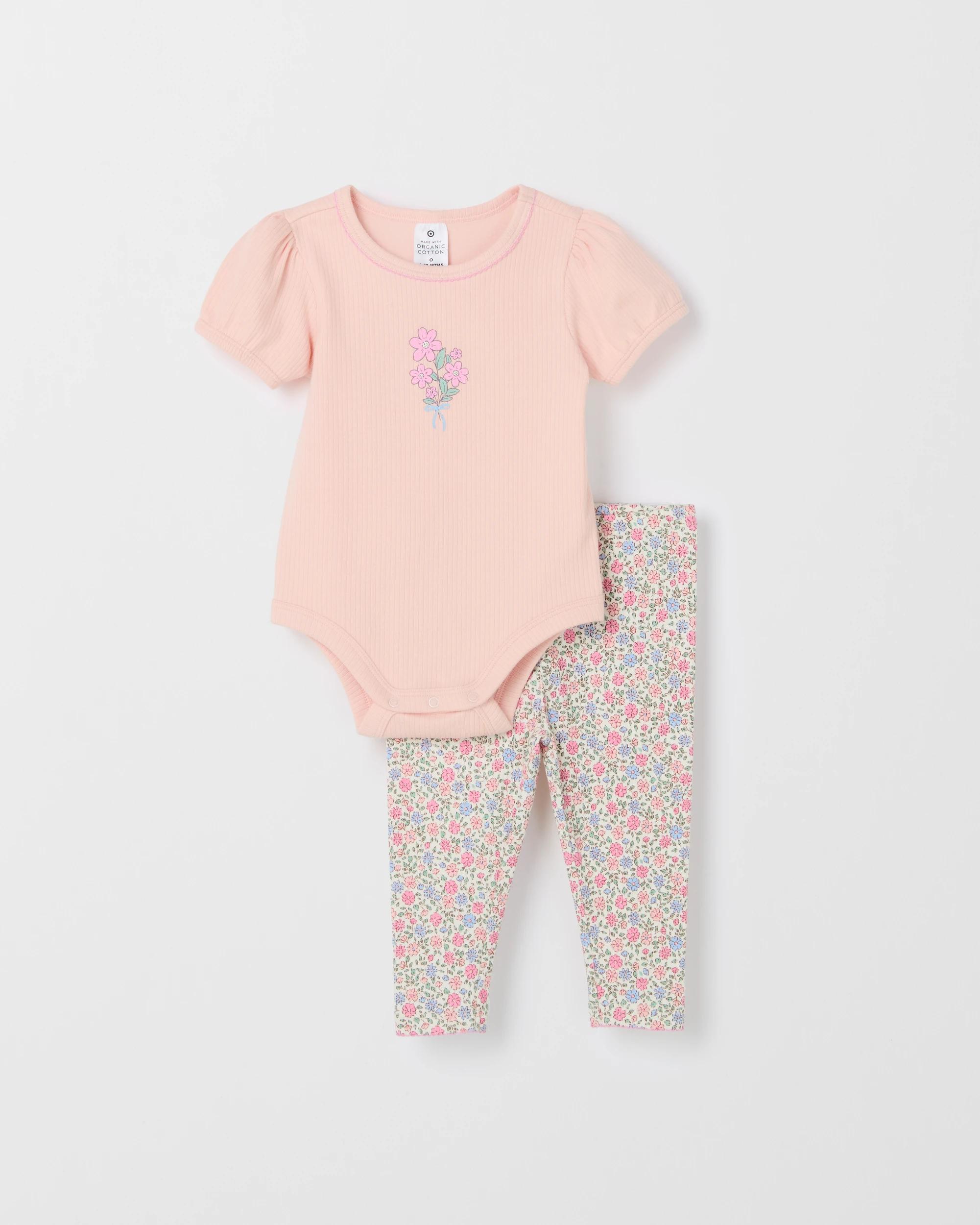 4 Target Baby Baby Organic Cotton Short Sleeve Bodysuit & Leggings 2 Piece Set FLORAL PINK, 4 of 6
