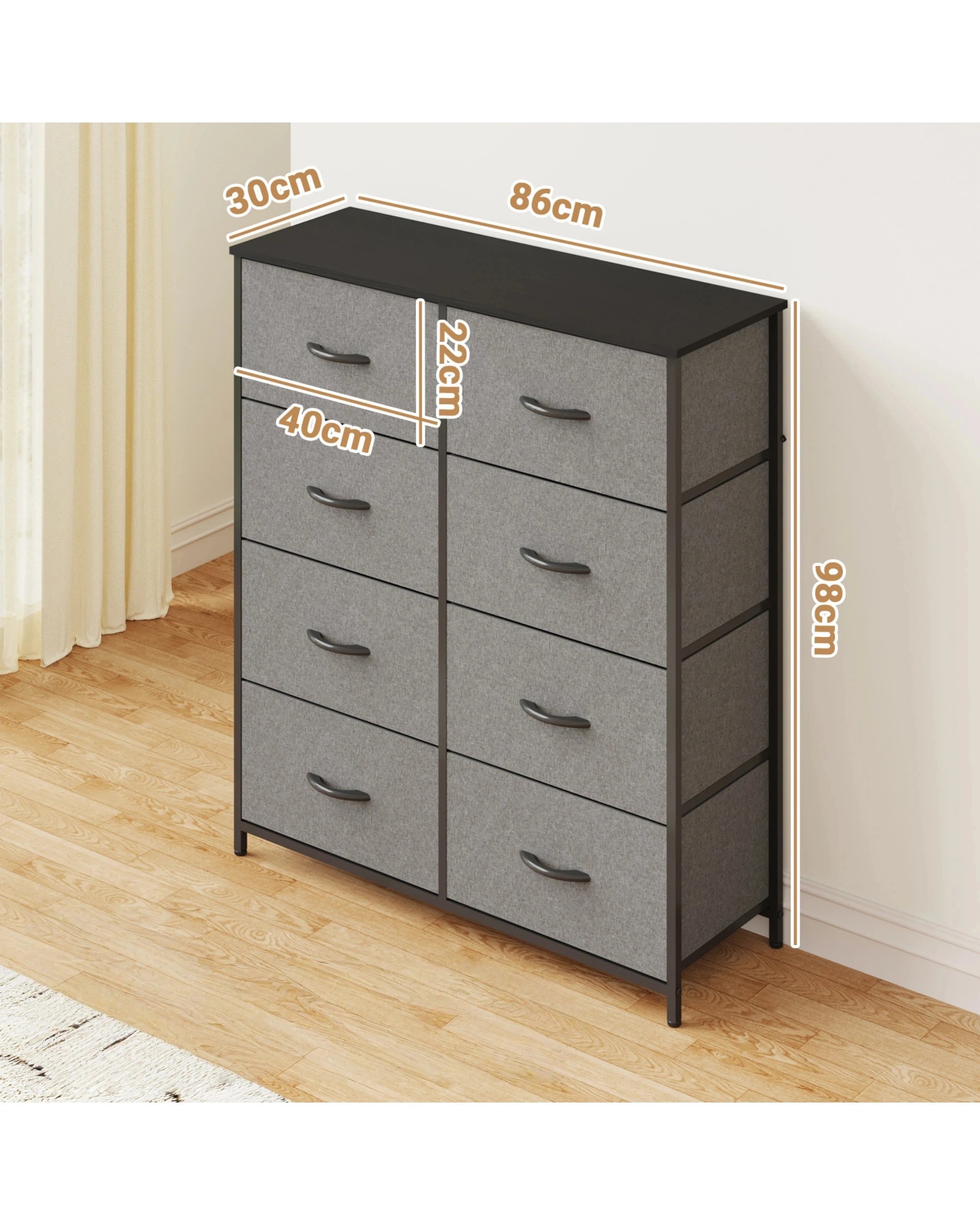 3 Advwin 8 Chest of Drawers Storage Cabinet Fabirc Drawers - Grey, 3 of 10