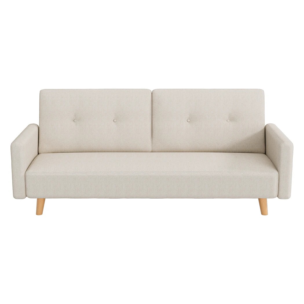 2 Levede Sofa Bed Solid Wood Frame in Beige, 2 of 6