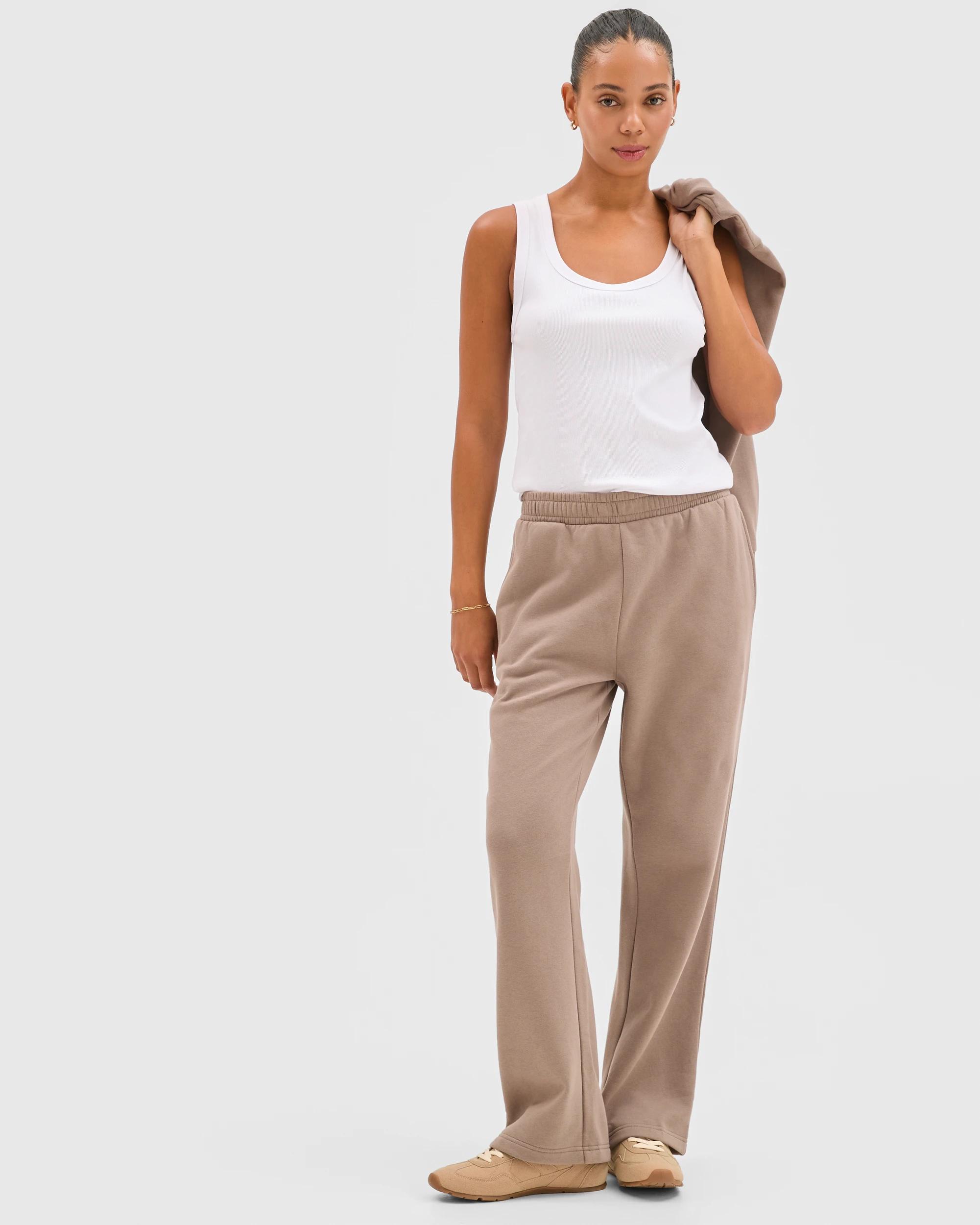 1 Target Active Active Australian Cotton Blend Straight Leg Fleece Trackpants MUSHROOM, 1 of 6