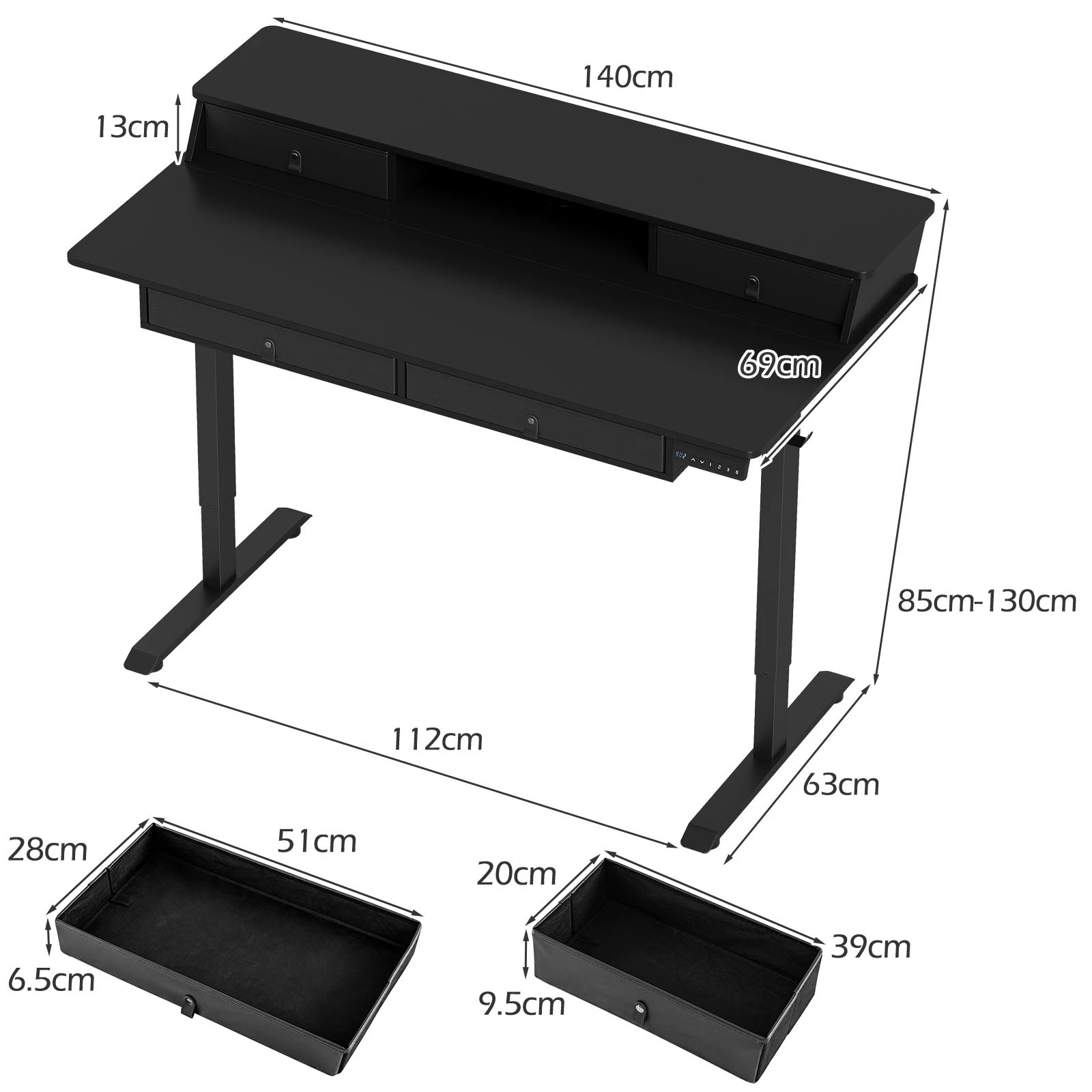 2 Costway 140cm Electric Standing Desk Height Adjustable Stand Up Desk Home Office - Black, 2 of 6