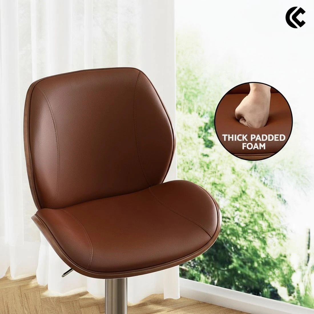 5 Artiss 4X Bar Stools Bentwood Adjustable Kitchen Counter Chair Leather - Brown, 5 of 5