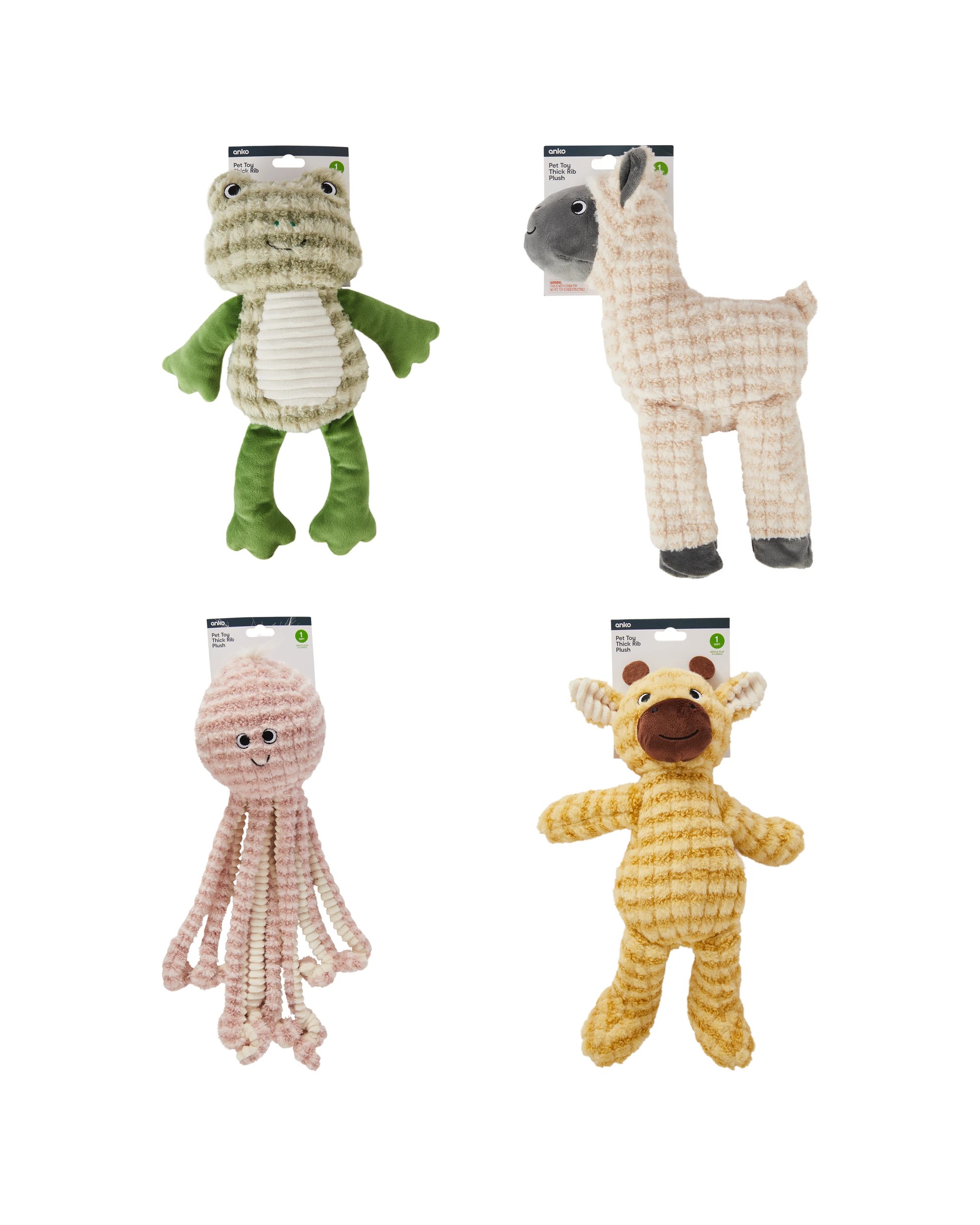 4 Pet Toy Thick Rib Plush - Assorted, 4 of 4