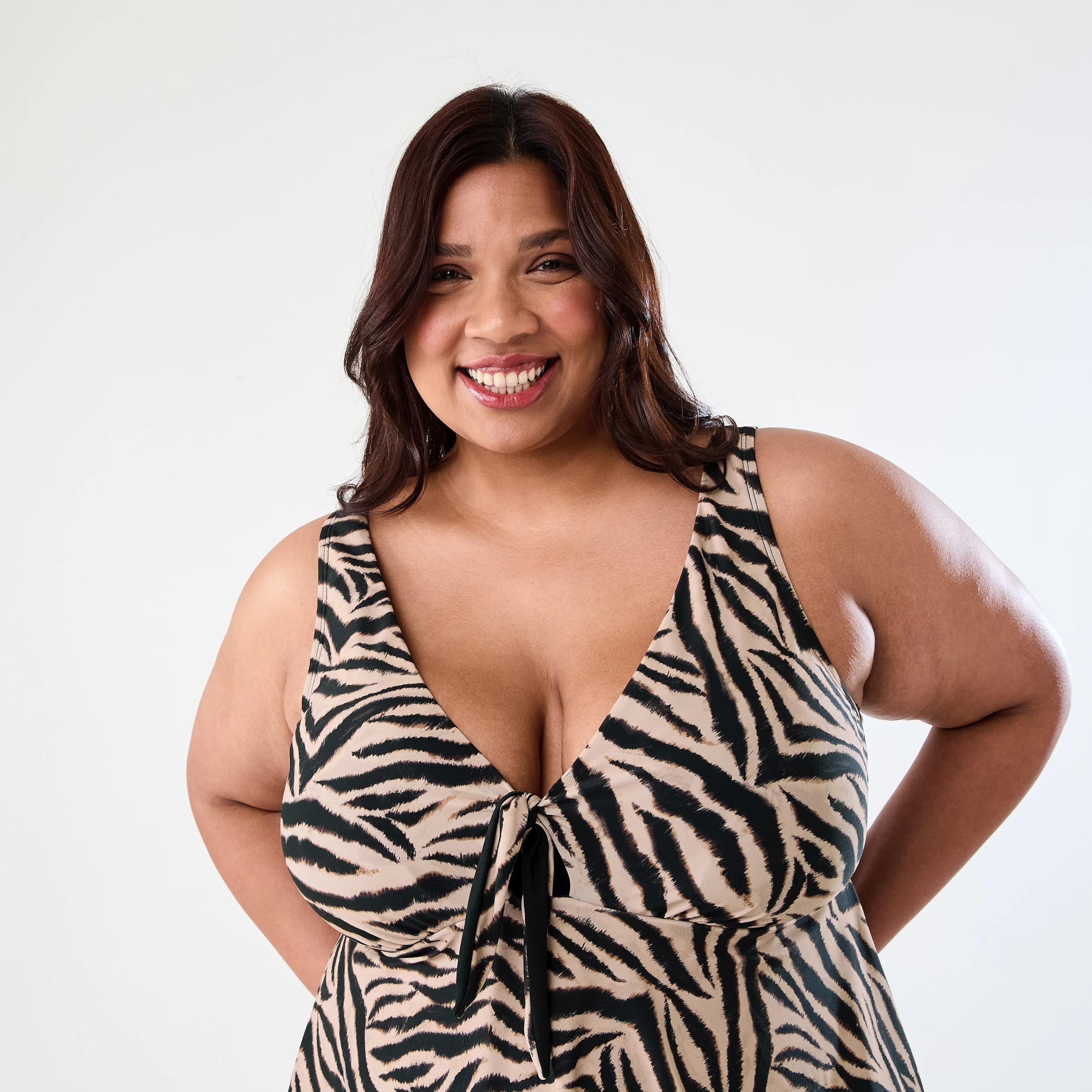 4 Curve Tie Front Skirted One Piece Swimsuit Zebra, 4 of 6