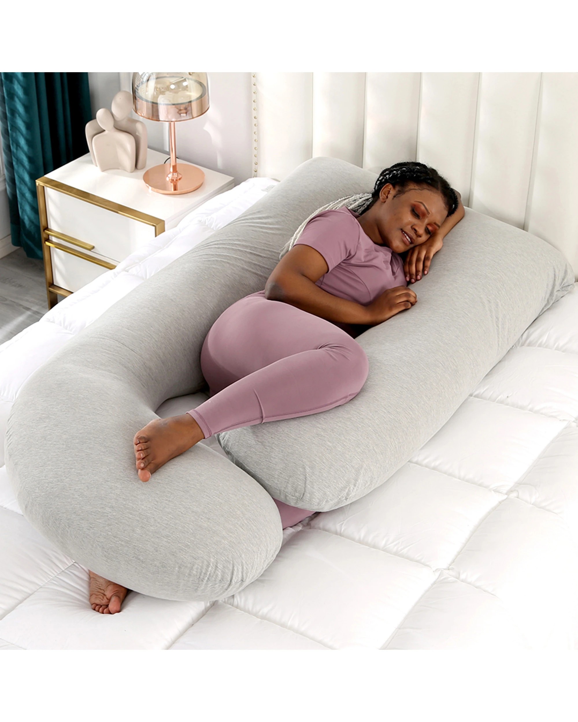 6 Advwin Pregnancy Nursing Sleeping Pillow W/ Detachable Cover J-shaped - Beige, 6 of 6