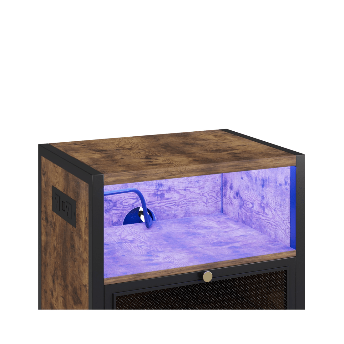 7 Advwin LED Bedside Table with Charging Station Metal Mesh Drawer Nightstand Side Table - Brown, 7 of 9